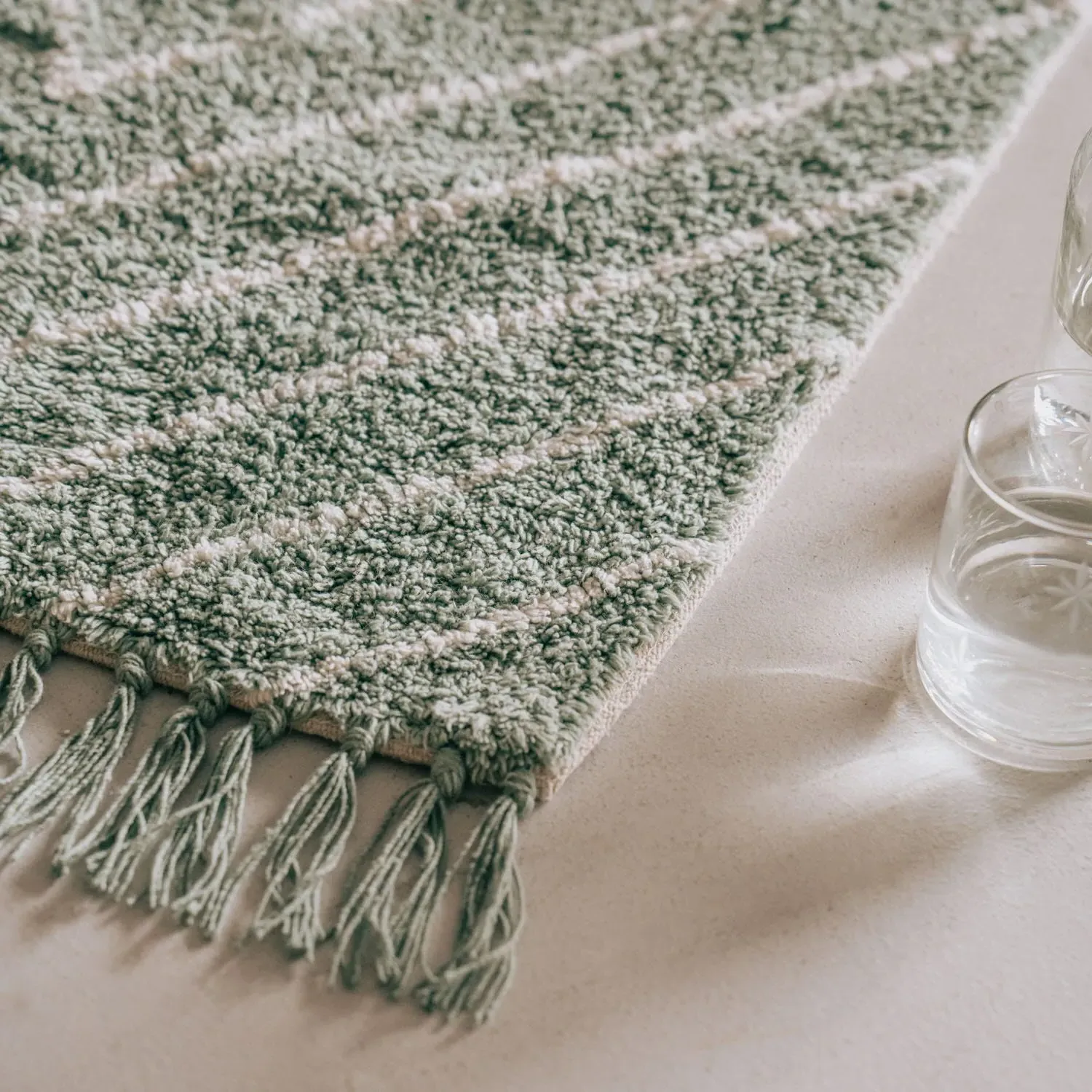 Geometric Bath Mat - Sage Green, Cotton