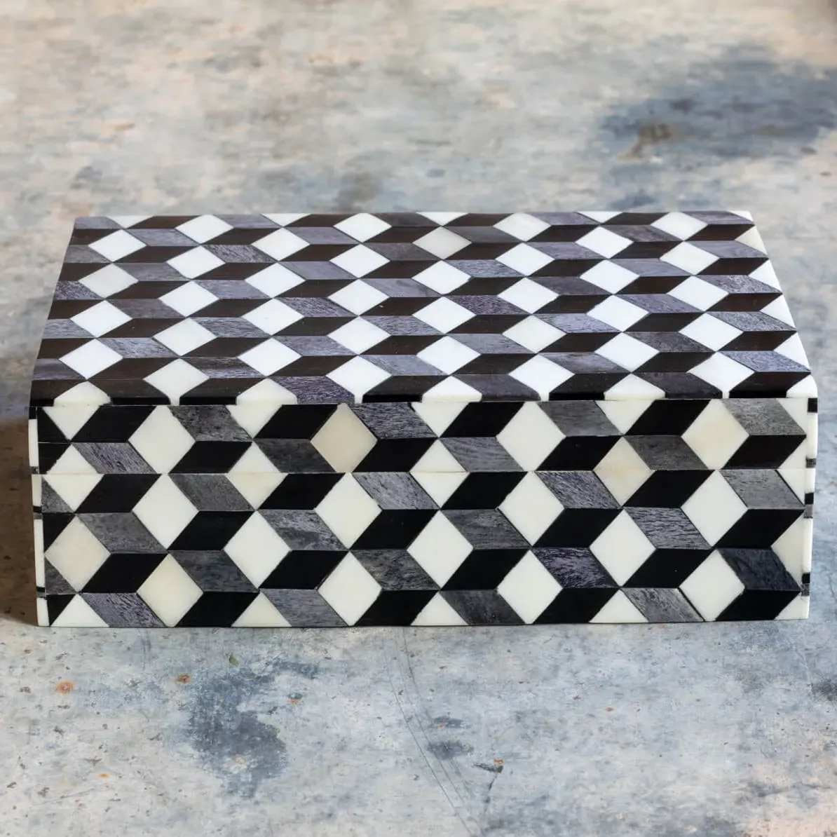Geometric Trinket Box - Black and Grey, Bone