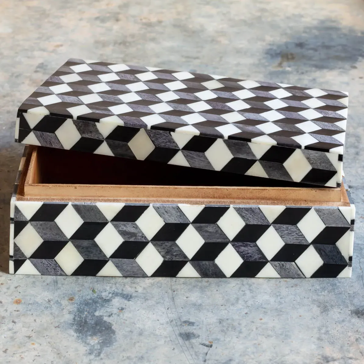 Geometric Trinket Box - Black and Grey, Bone