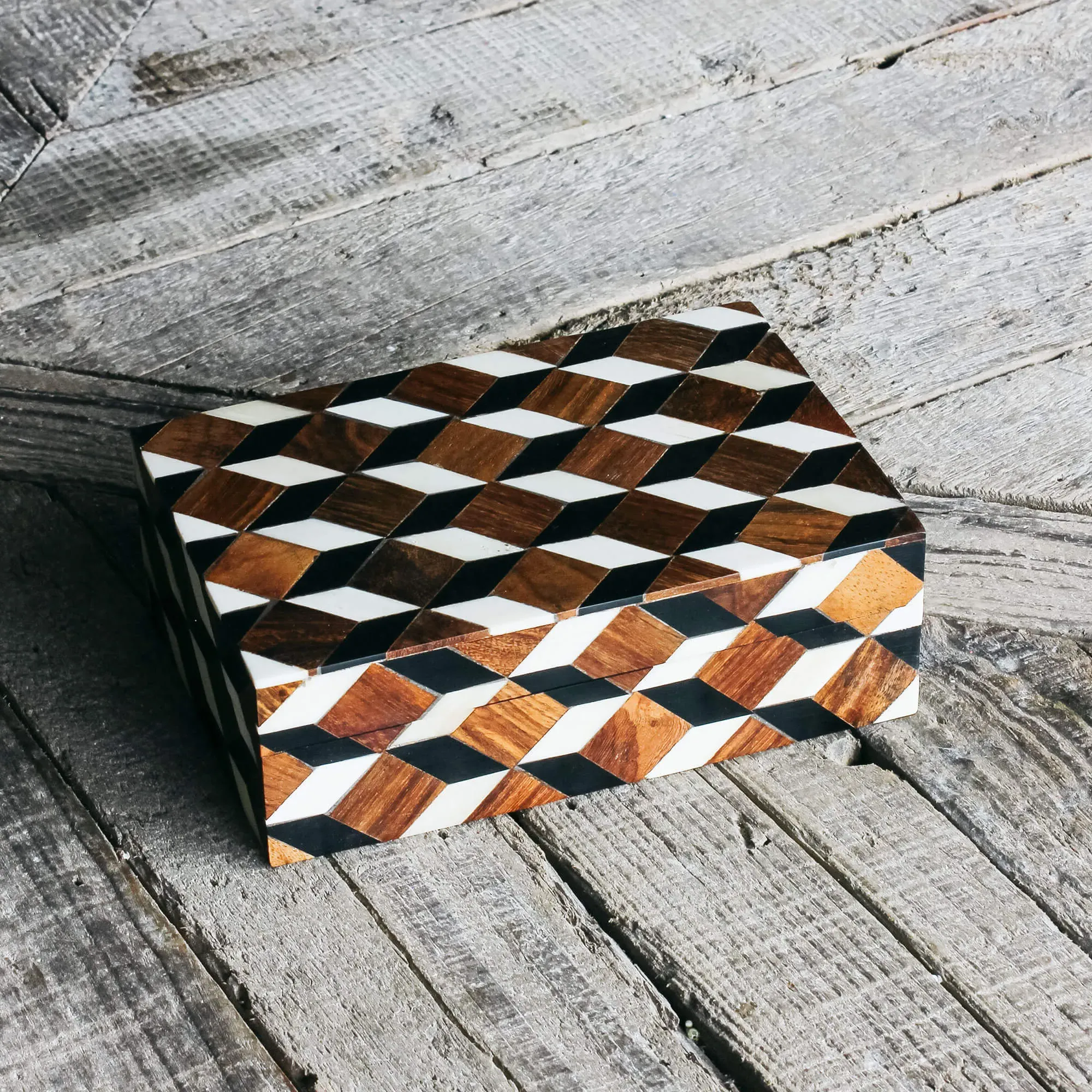 Geometric Trinket Box - Black and White, Bone
