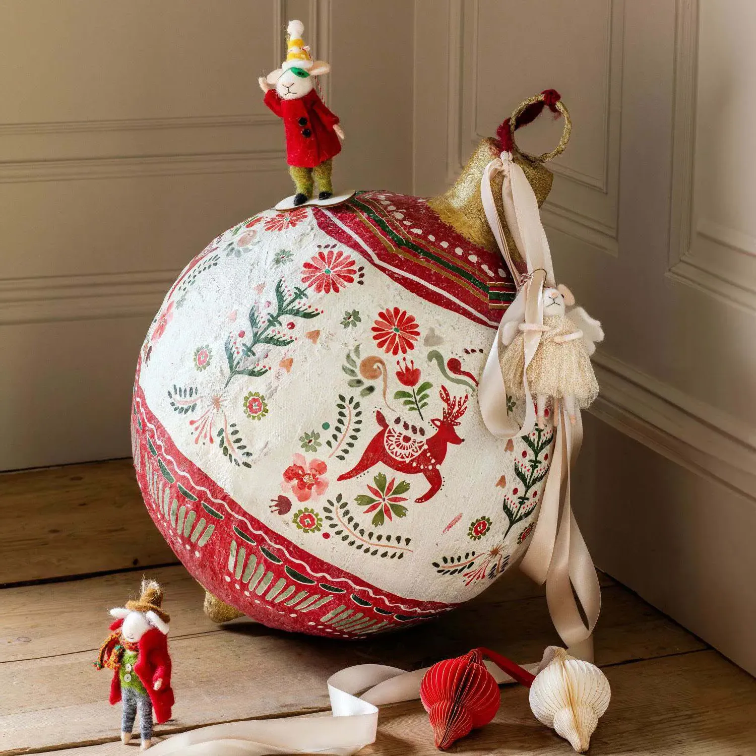 Giant Folk Art Christmas Bauble - Floral