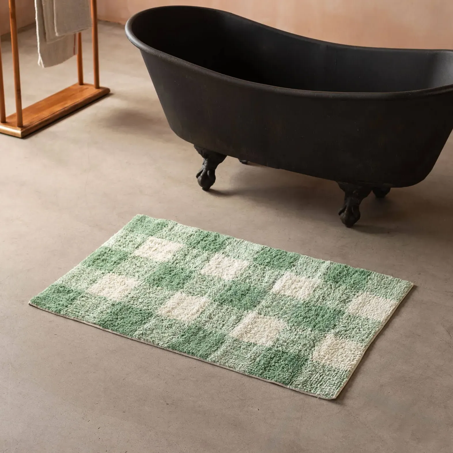 Gingham Tufted Bath Mat - Green