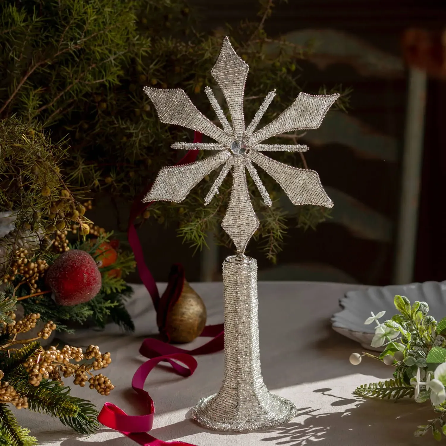 Glass Beaded Christmas Star Ornament - Iron, Glass image