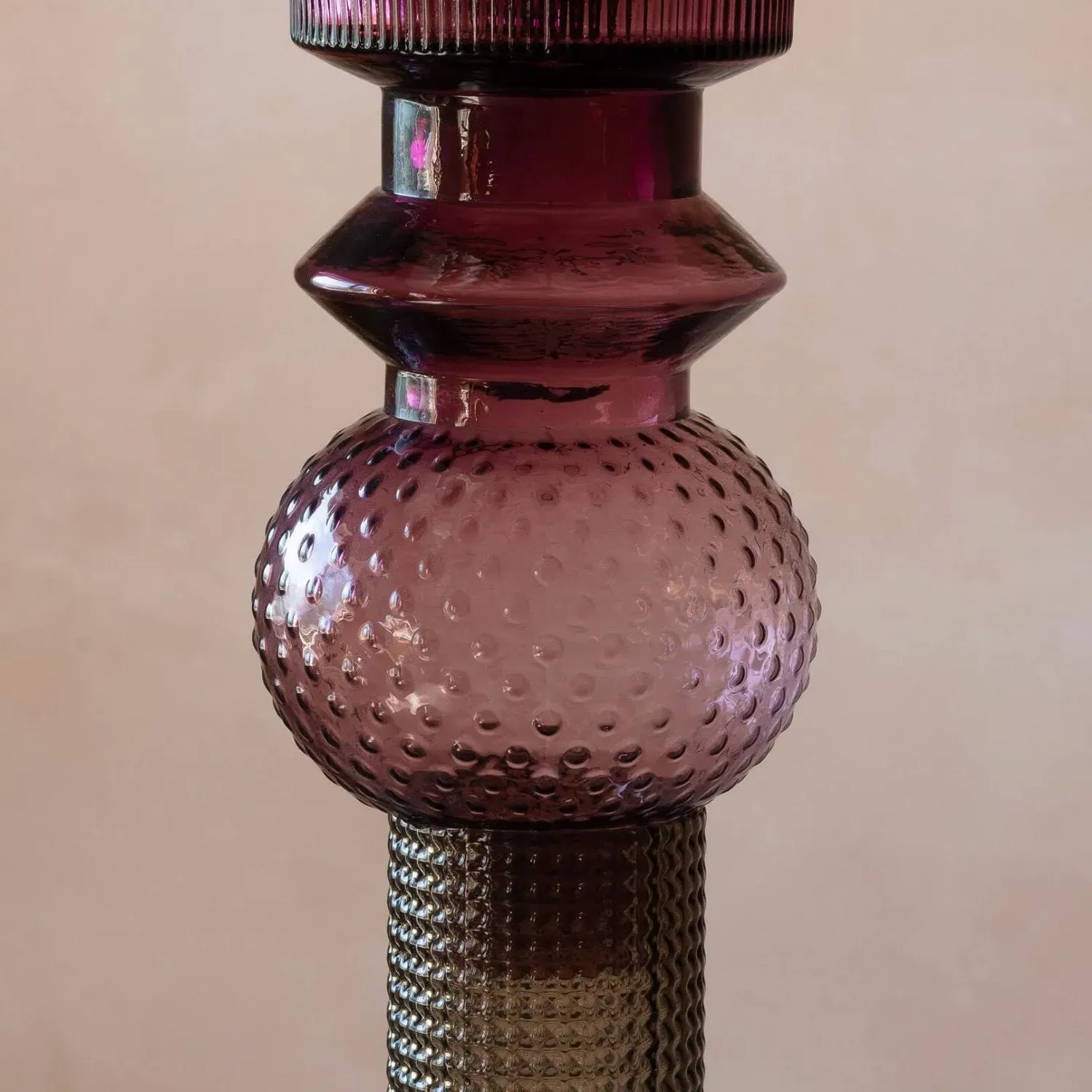 Glass Candle Holder - Purple, Grey