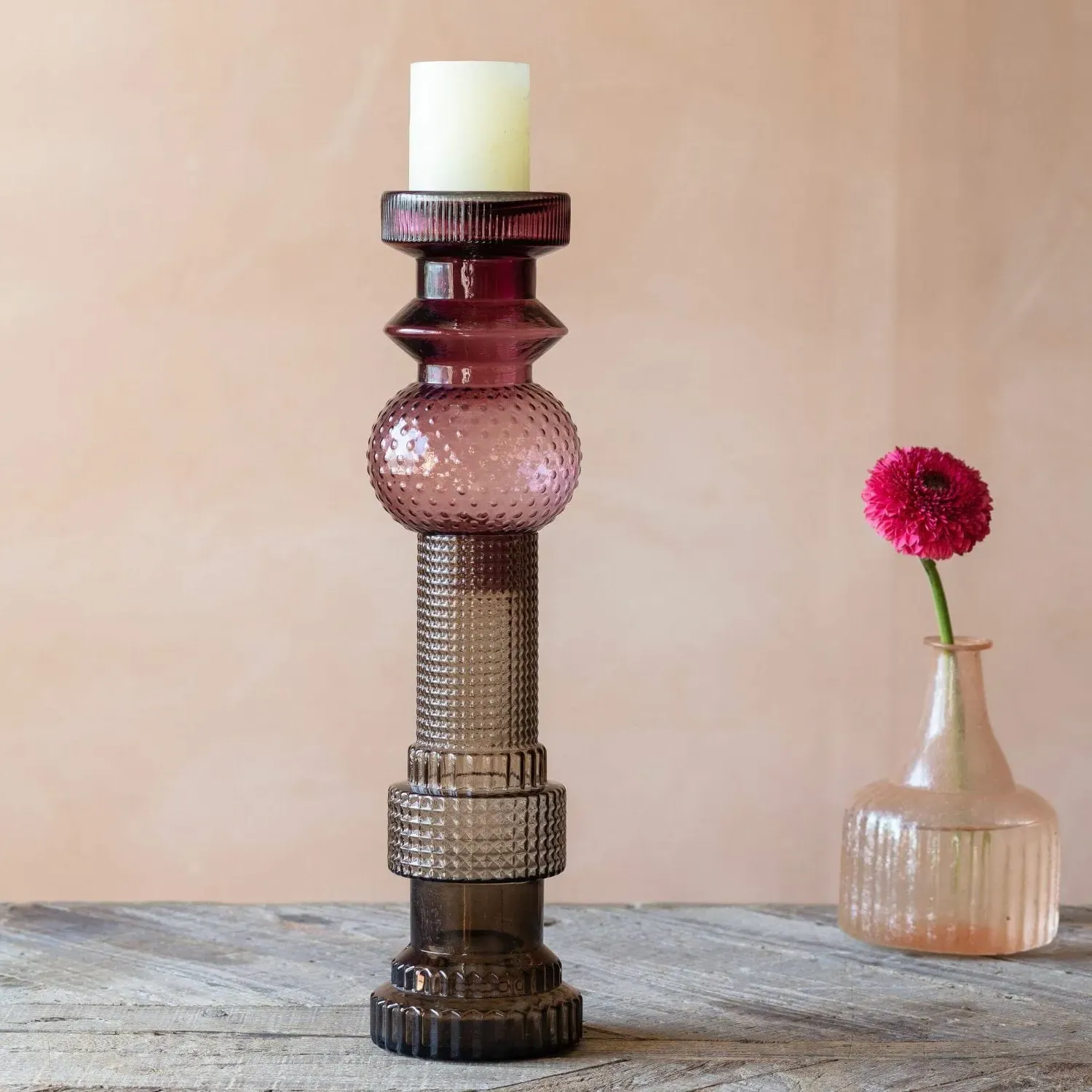 Glass Candle Holder - Purple, Grey image