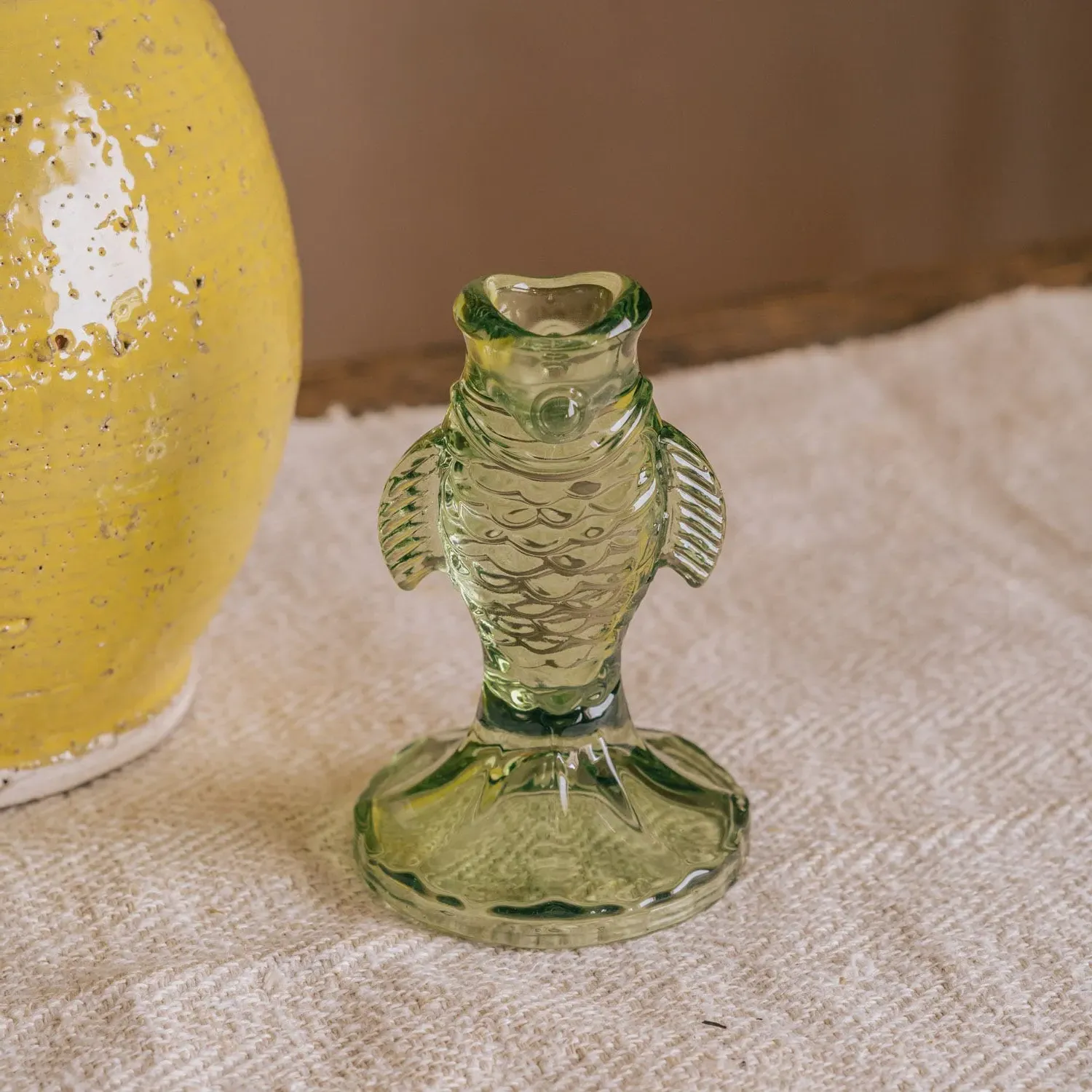 Glass Fish Candle Holder - Green