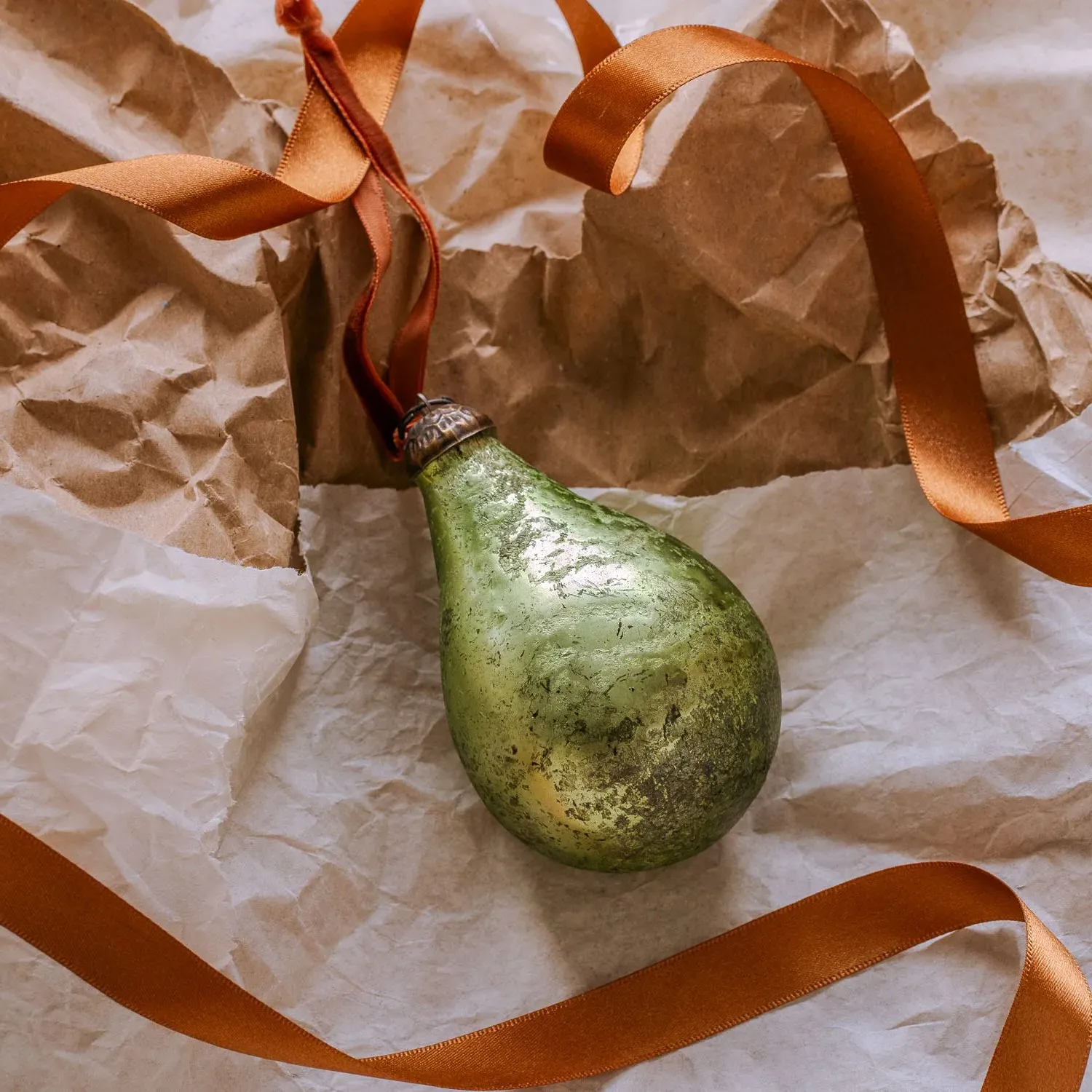 Glass Pear Hanging Decoration - Green