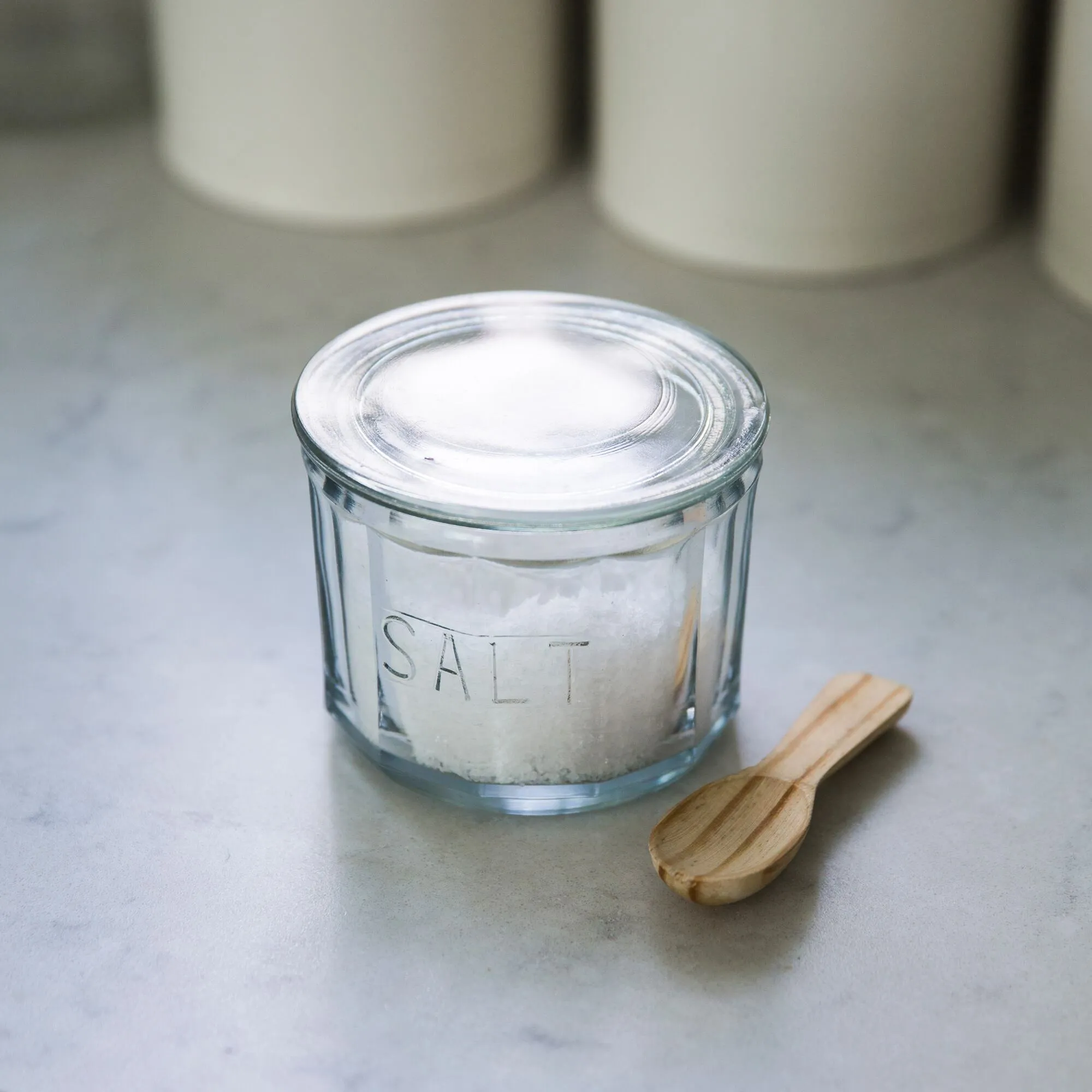 Glass Salt Pot with Wooden Spoon - Clear image