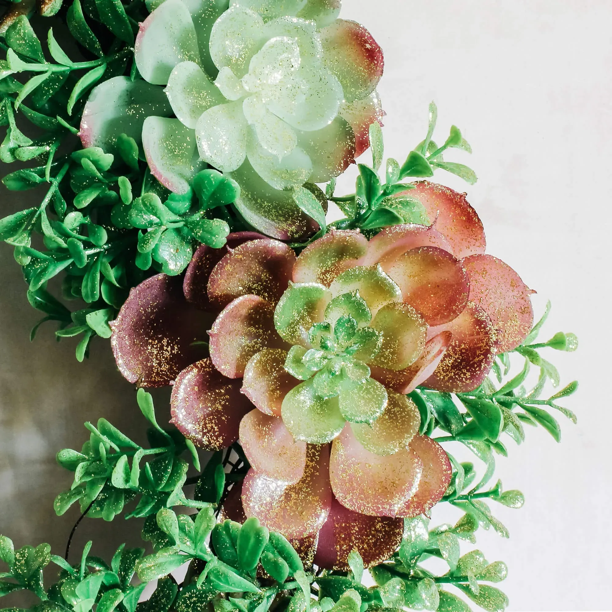 Glittered Succulent Wreath - Green