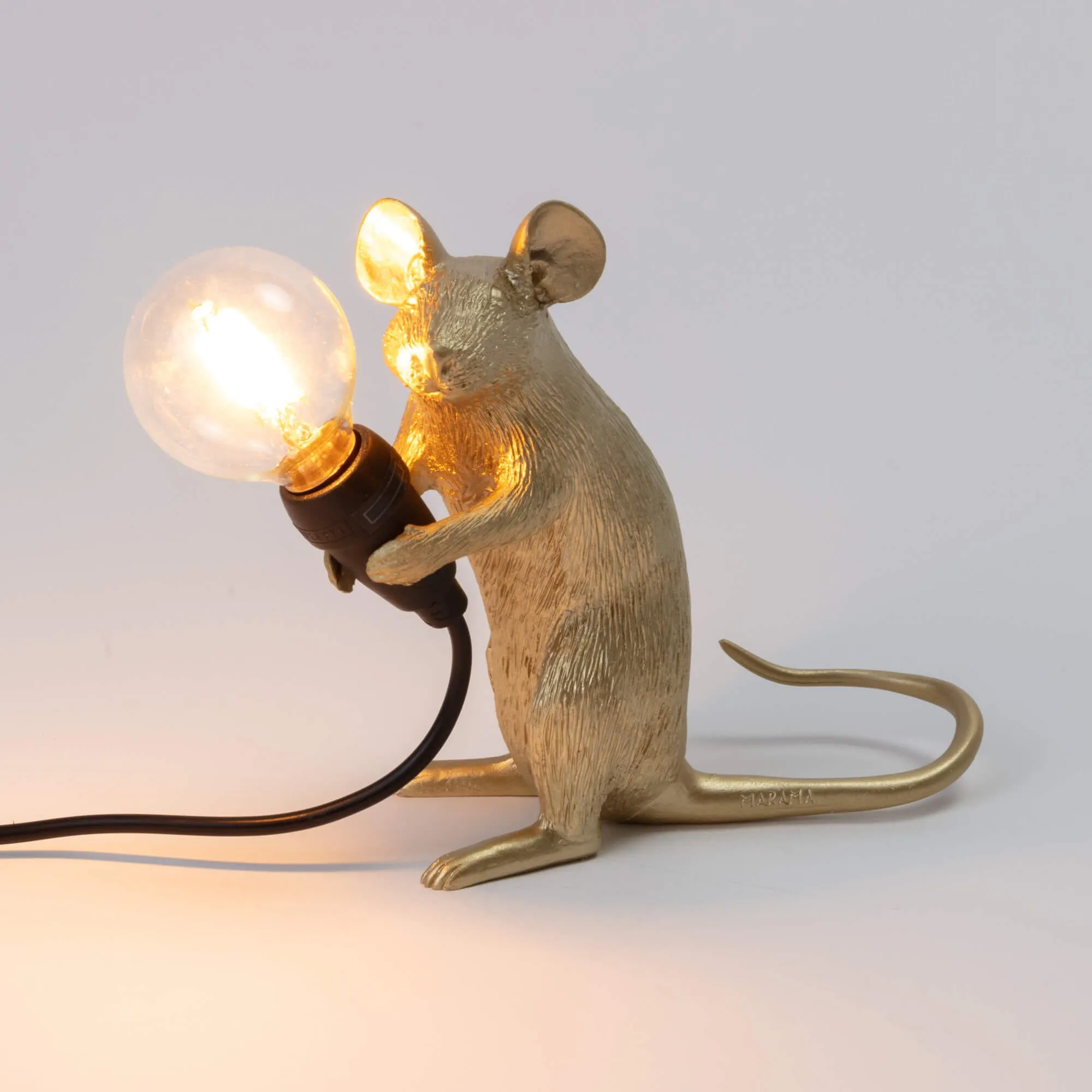 Gold Lying Mouse Lamp - Resin
