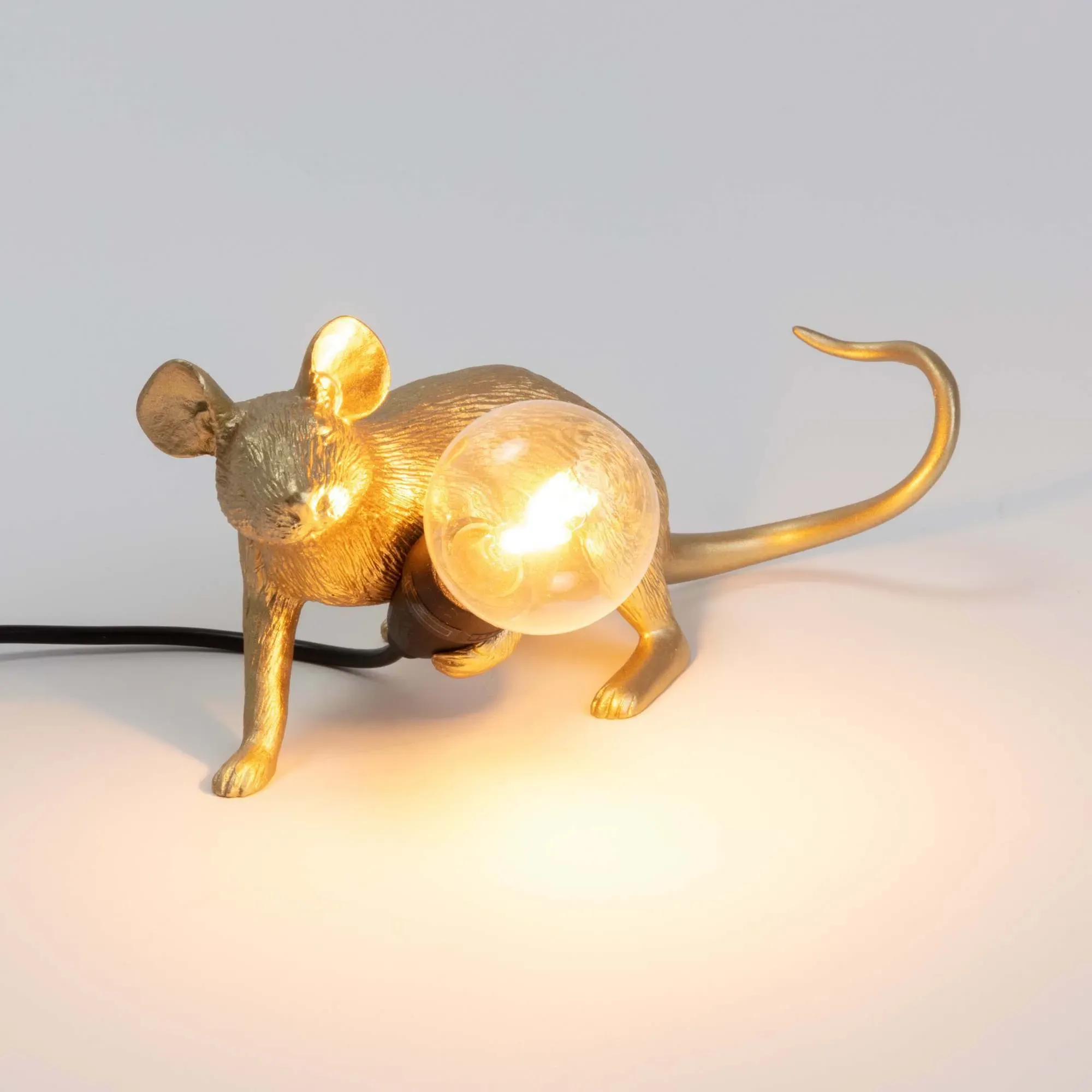 Gold Lying Mouse Lamp - Resin