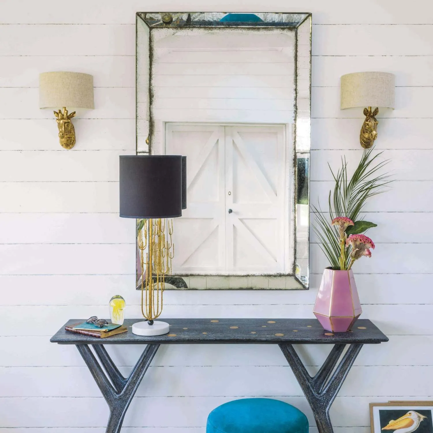 Gold Zebra Wall Light with Shade - Gold, Resin