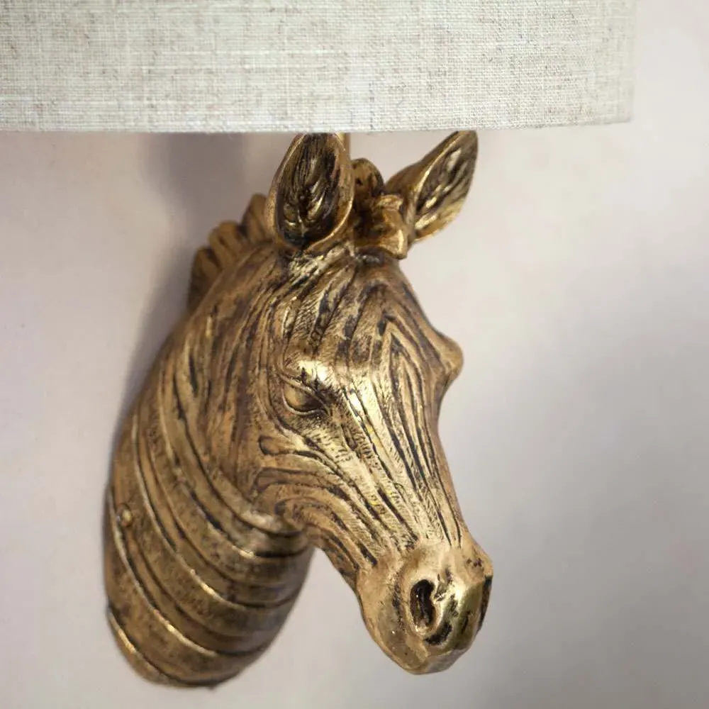 Gold Zebra Wall Light with Shade - Gold, Resin