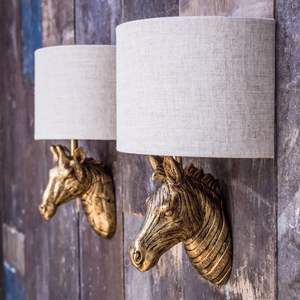 Gold Zebra Wall Light with Shade - Gold, Resin