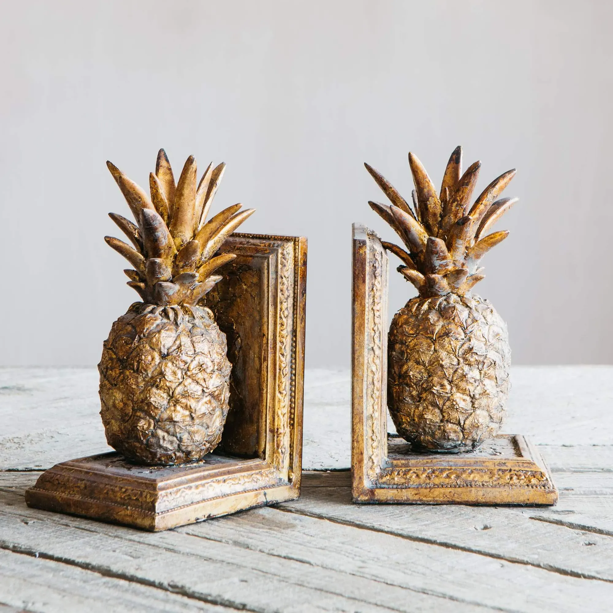 Golden Pineapple Bookends - Gold, Polyresin