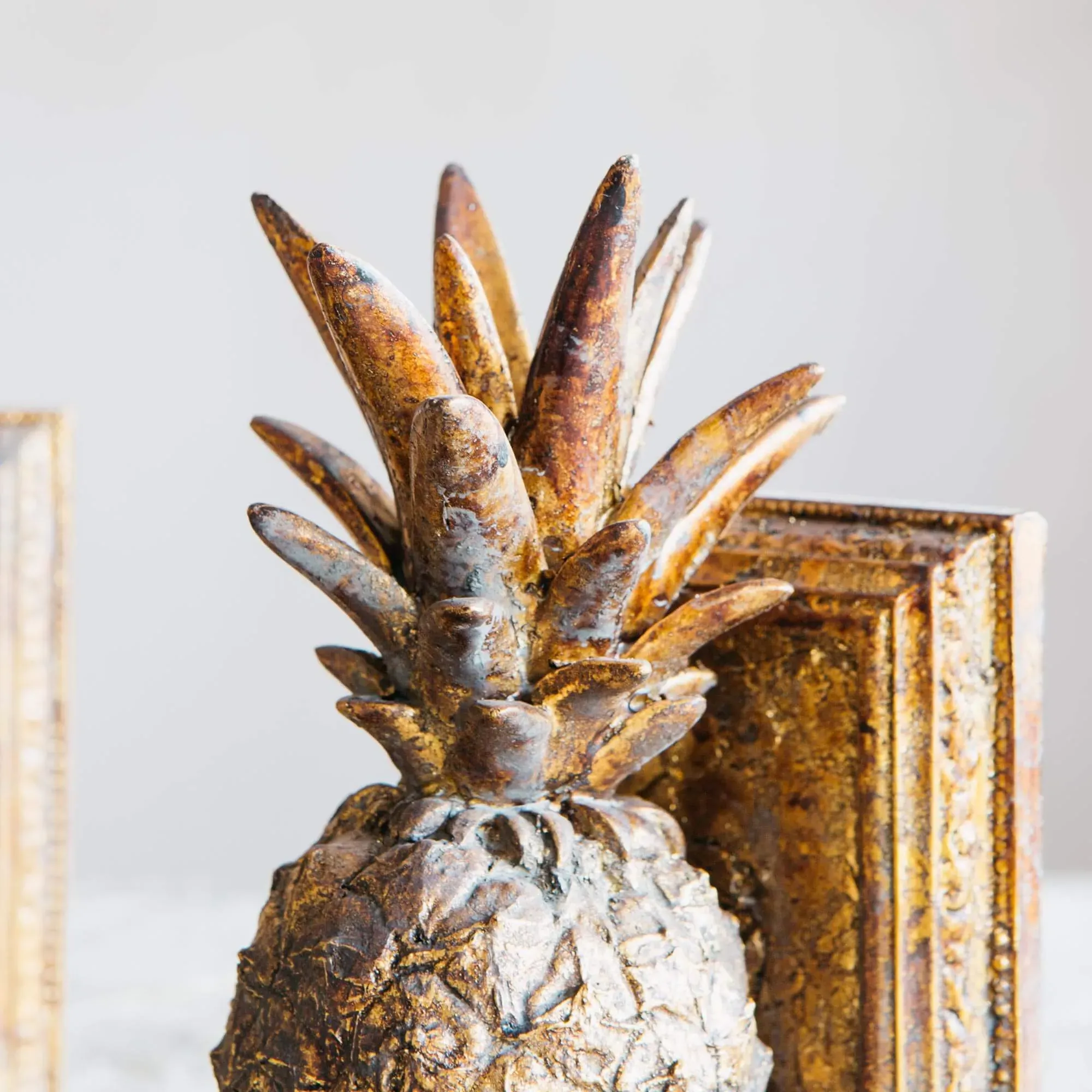 Golden Pineapple Bookends - Gold, Polyresin