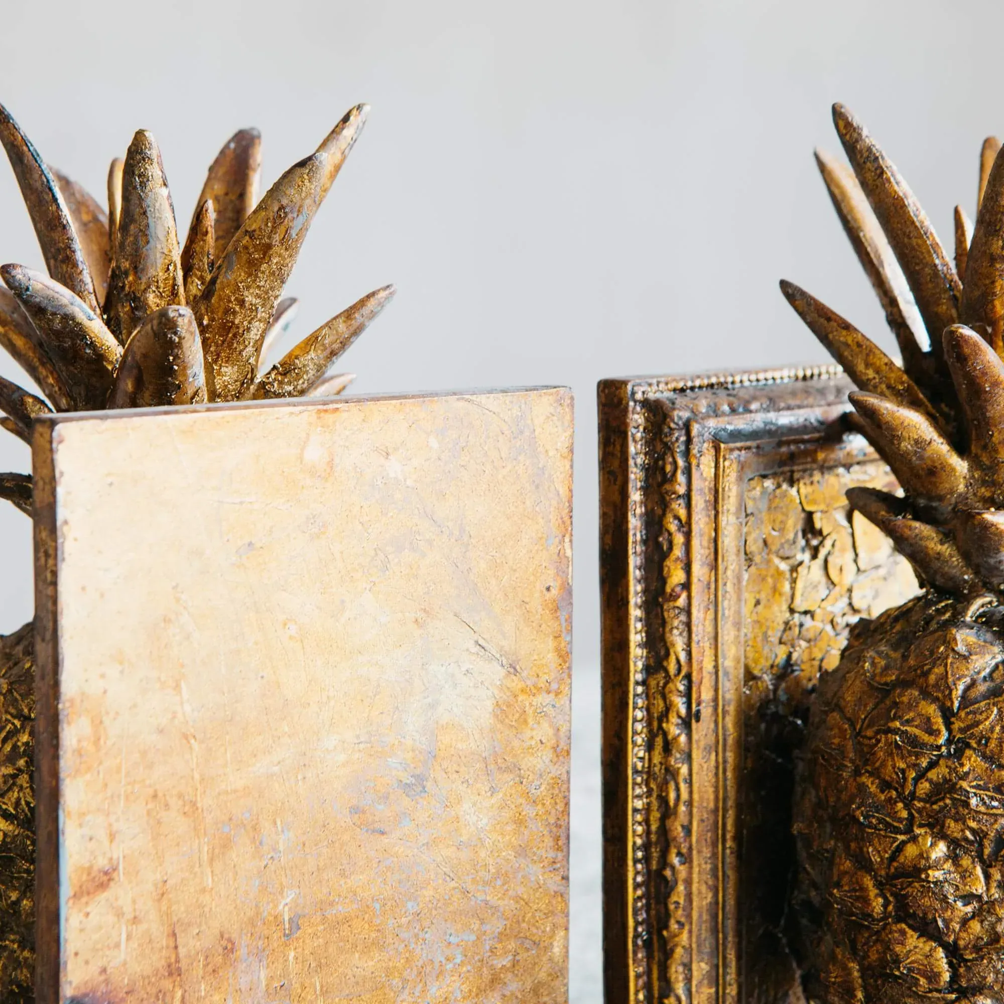 Golden Pineapple Bookends - Gold, Polyresin