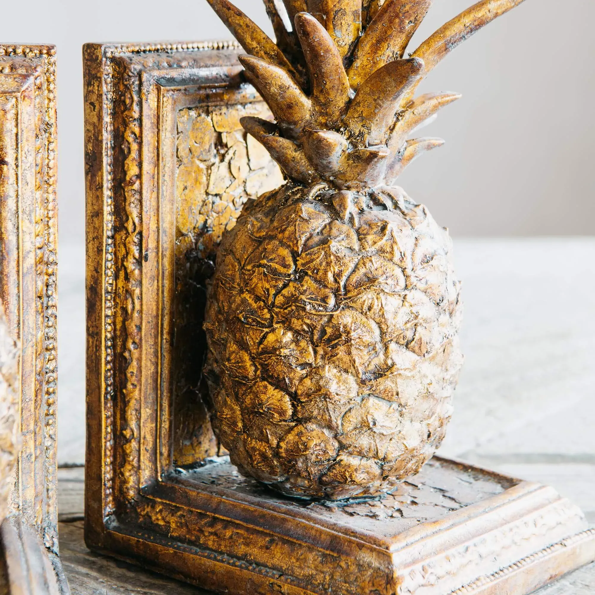 Golden Pineapple Bookends - Gold, Polyresin