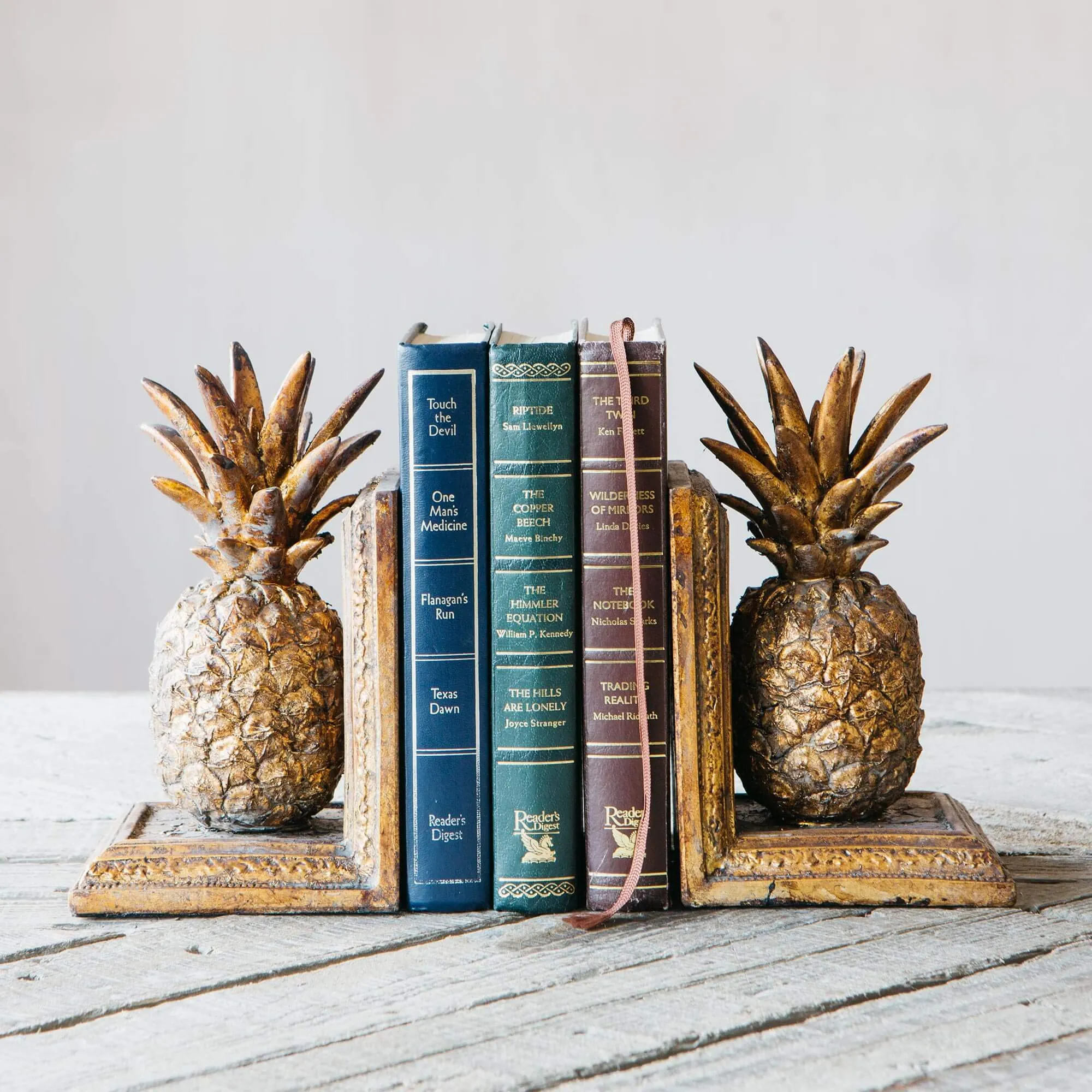 Golden Pineapple Bookends - Gold, Polyresin