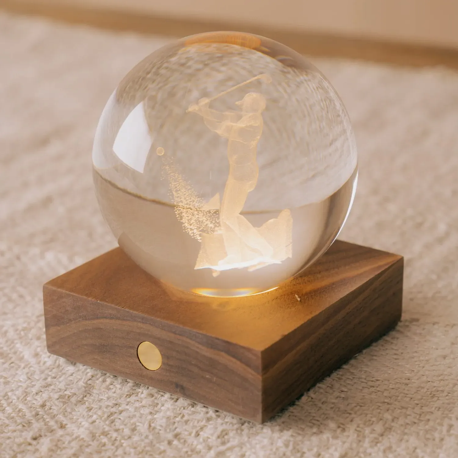 Golfer Crystal Ball Light - Walnut