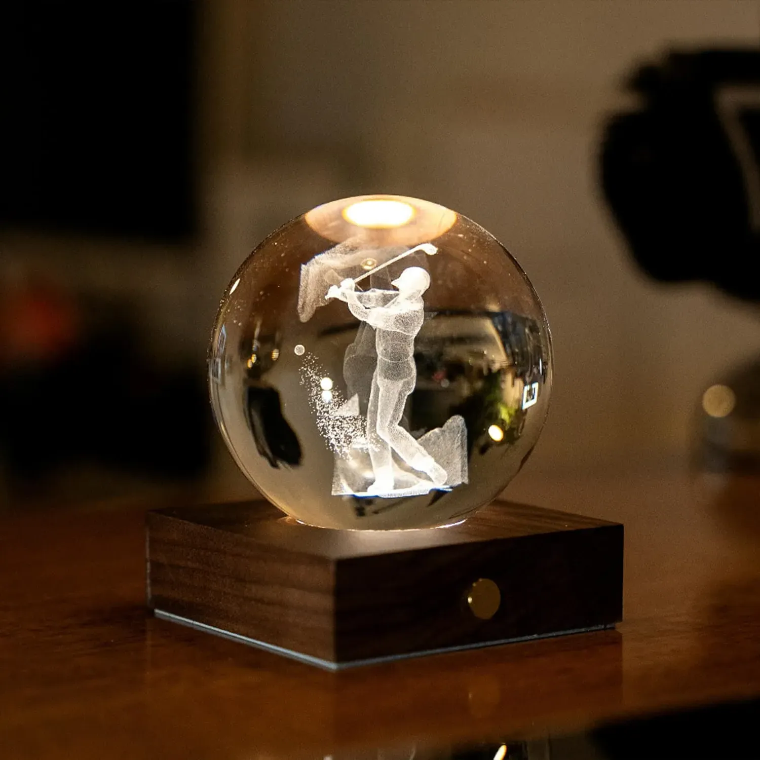 Golfer Crystal Ball Light - Walnut image