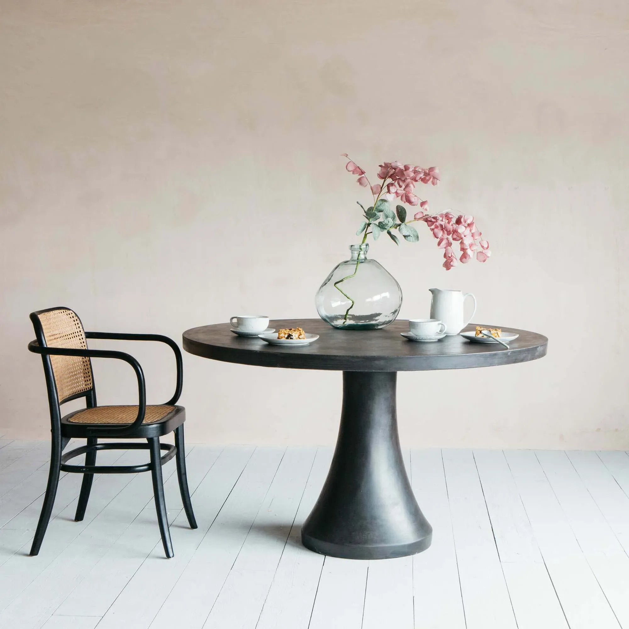 Goswell 4-Seater Round Dining Table - Black, Concrete