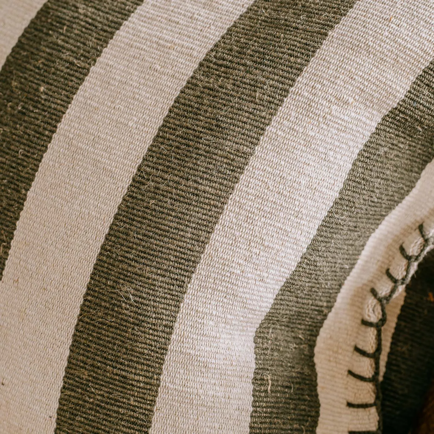 Green & White Stripe Square Cushion - Jute Blend