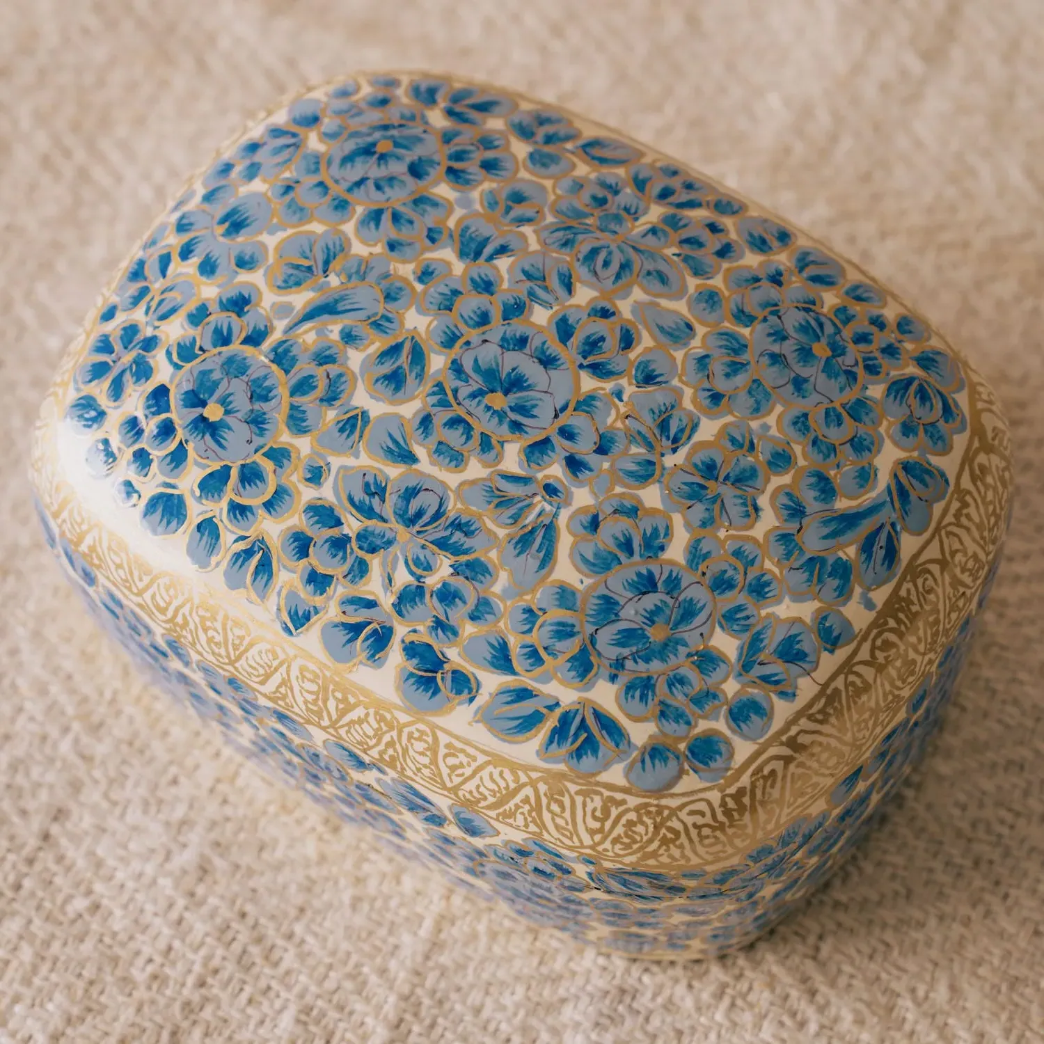 Hand Painted Floral Trinket Box - Blue, Papier Mache