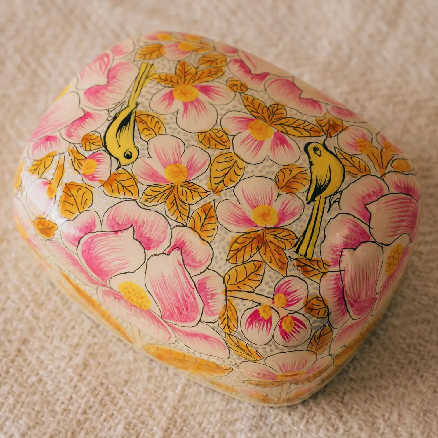 Hand Painted Flower Trinket Box - Pink, Papier Mache