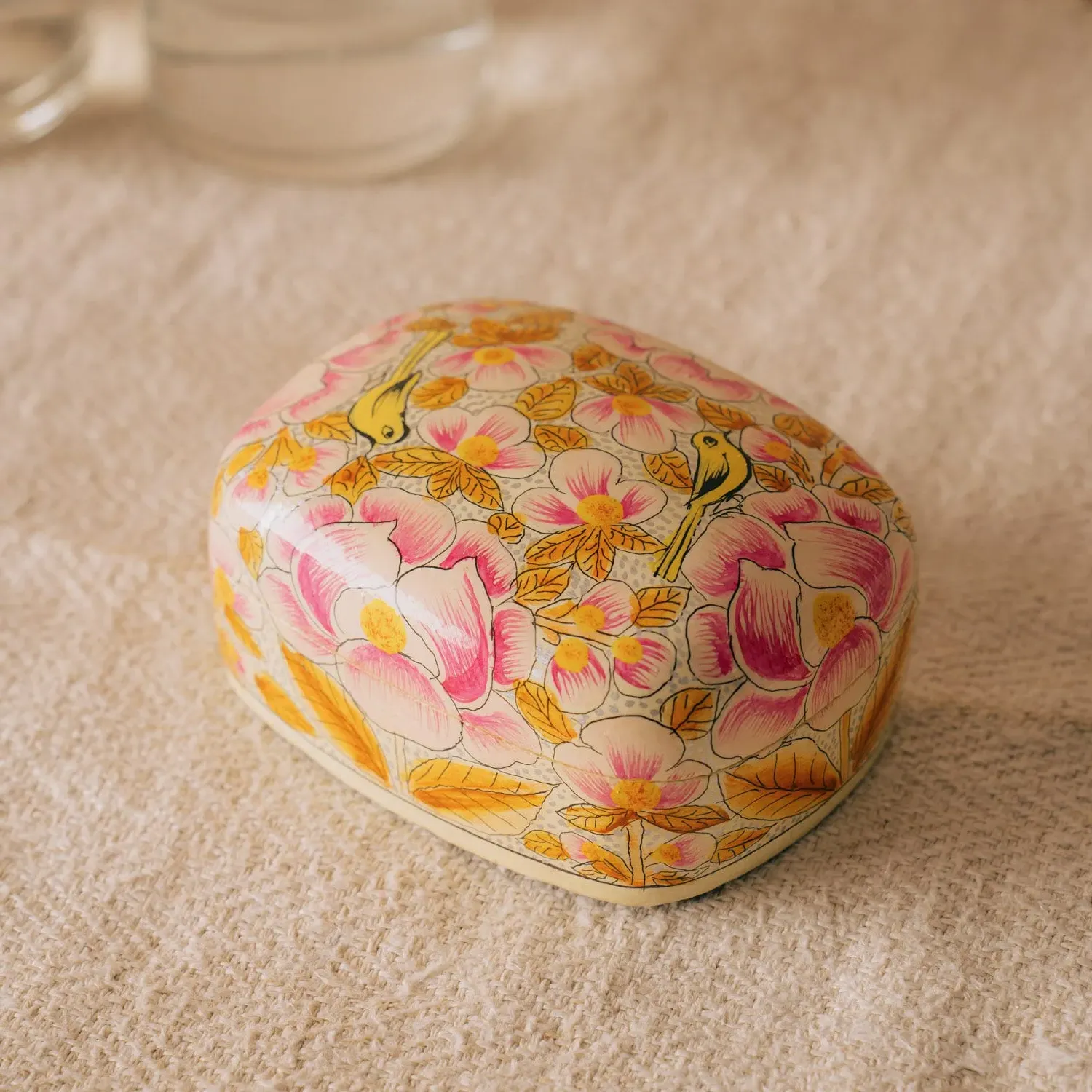 Hand Painted Flower Trinket Box - Pink, Papier Mache image
