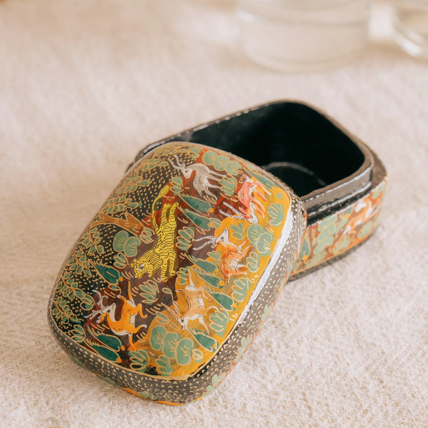 Hand Painted Tiger Trinket Box - Papier Mache