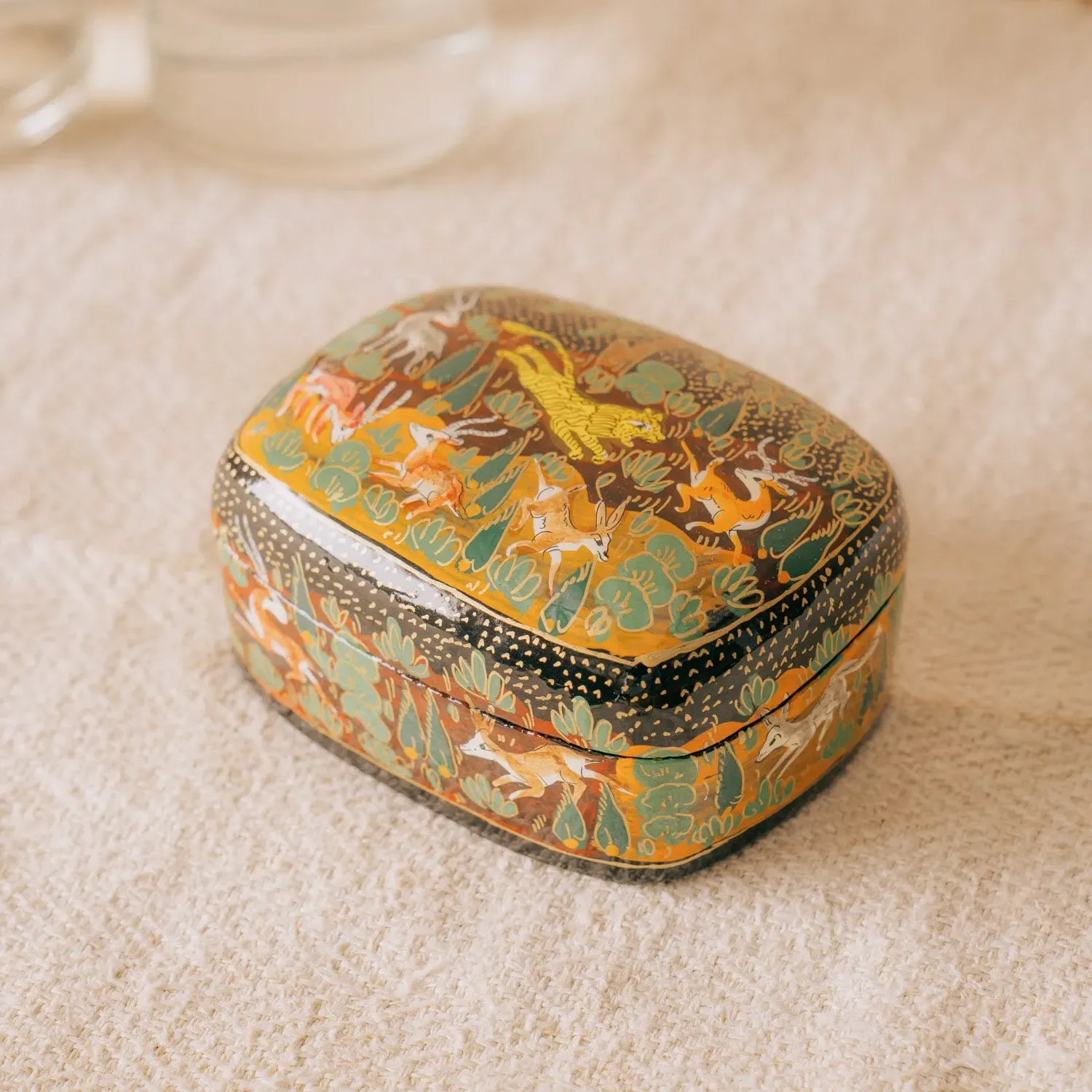 Hand Painted Tiger Trinket Box - Papier Mache
