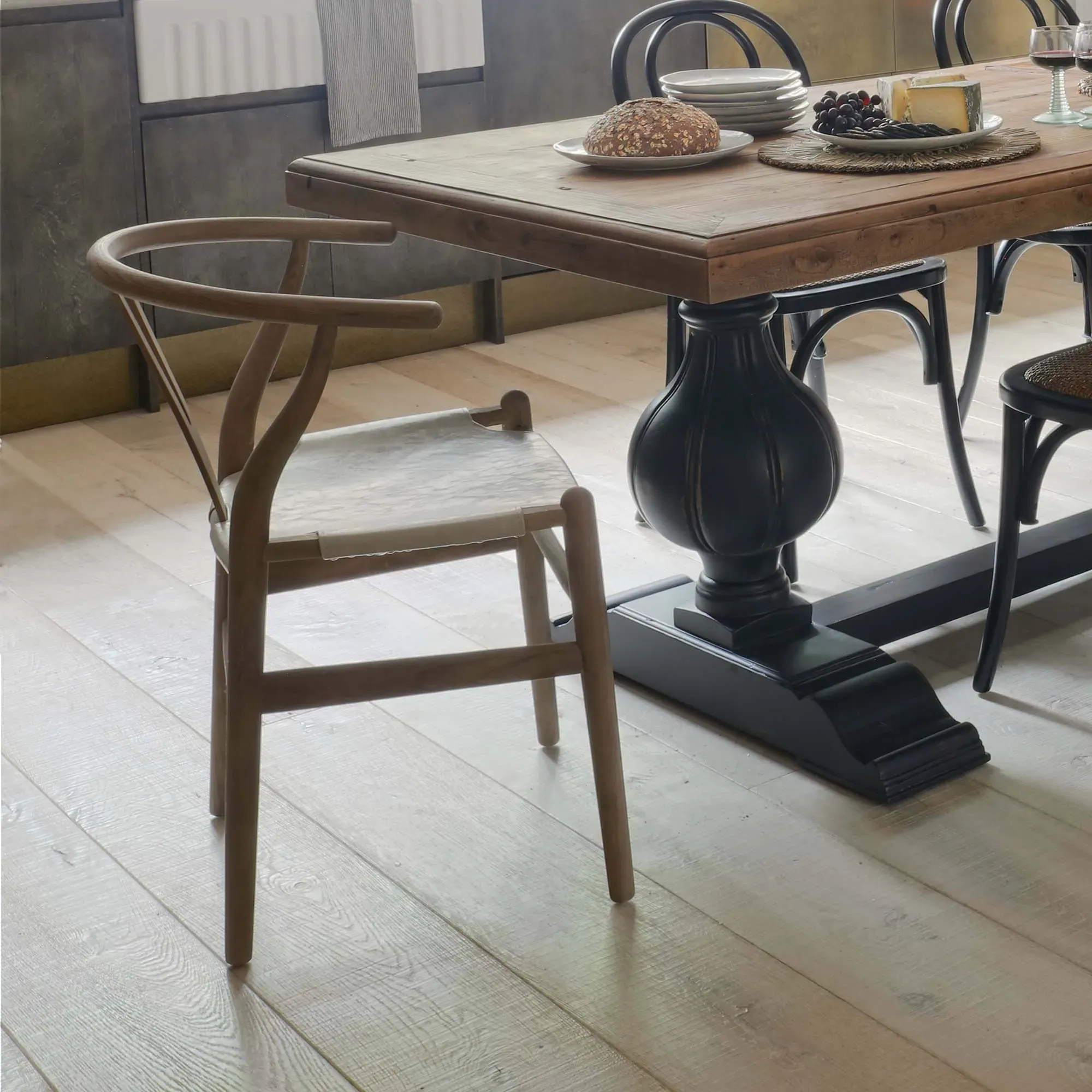 Harley Wishbone Chair - Elm Wood, PU Leather