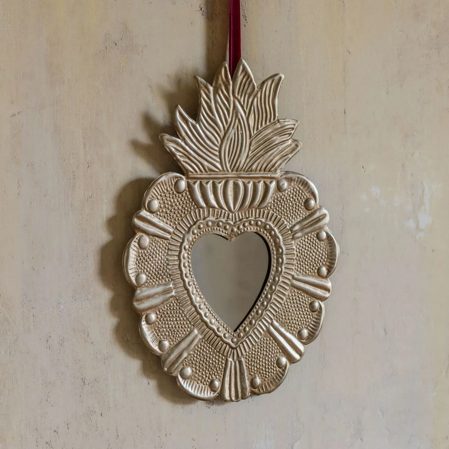 Heart and Flames Mirror - Iron