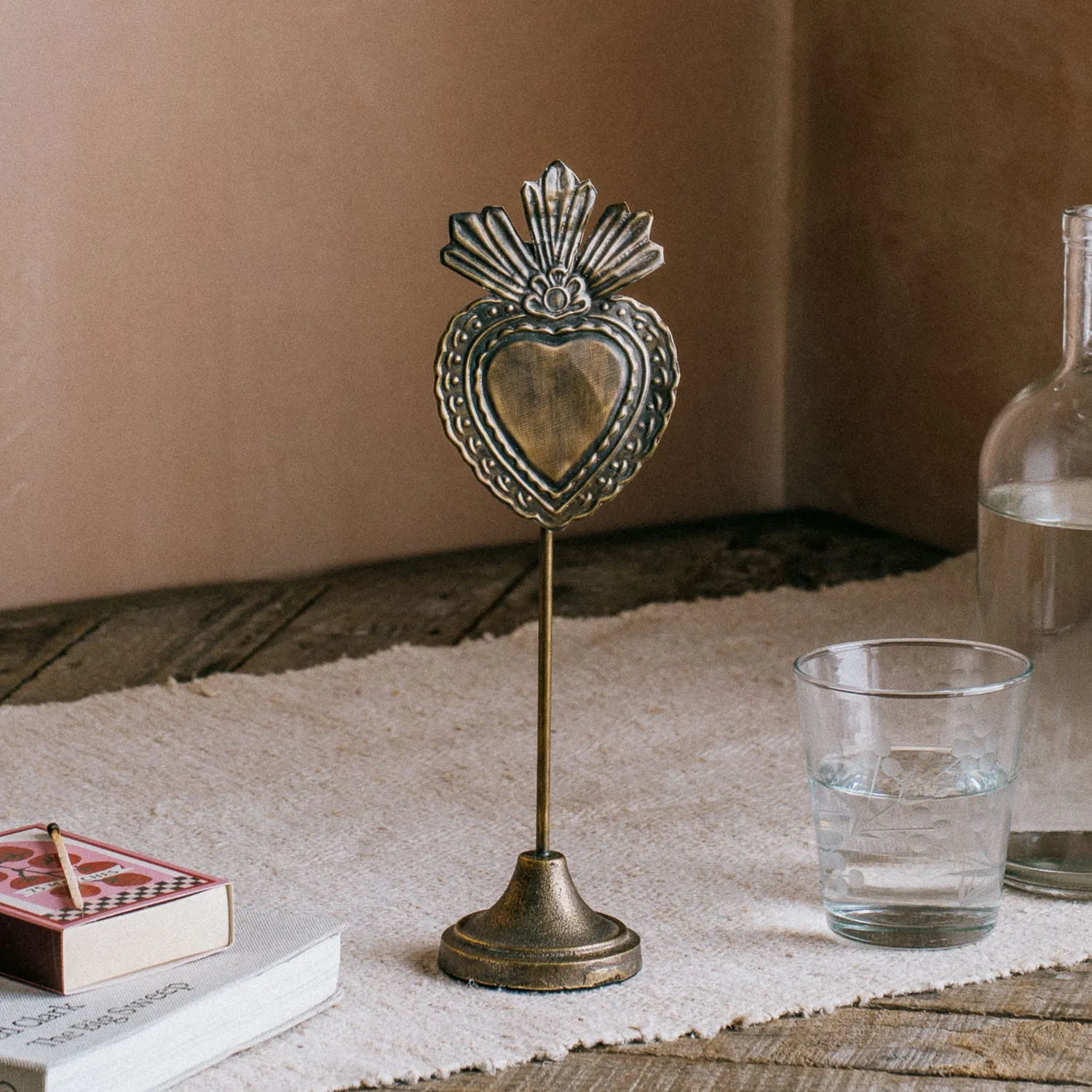 Heart Candle Holder - Antiqued Brass, Metal