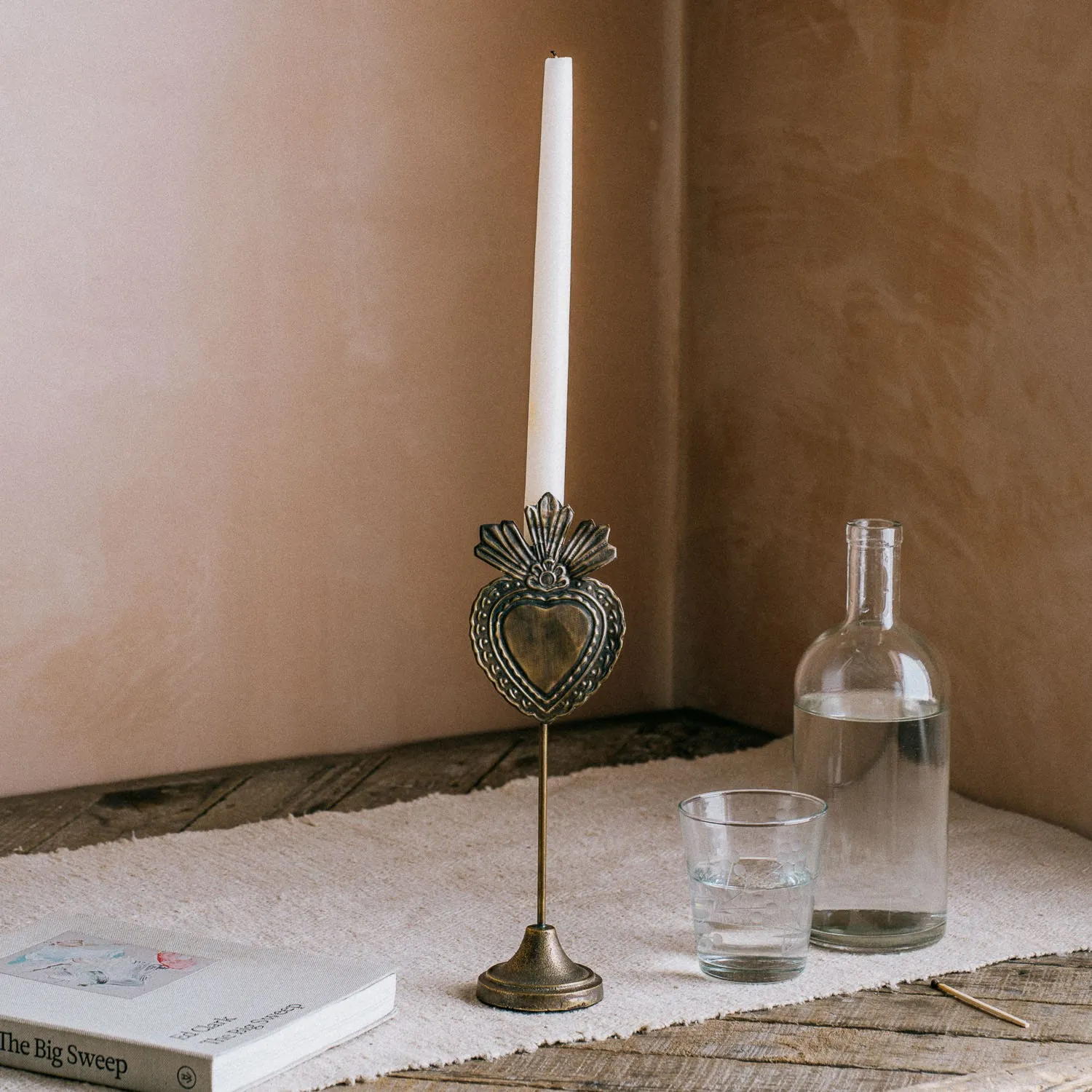 Heart Candle Holder - Antiqued Brass, Metal