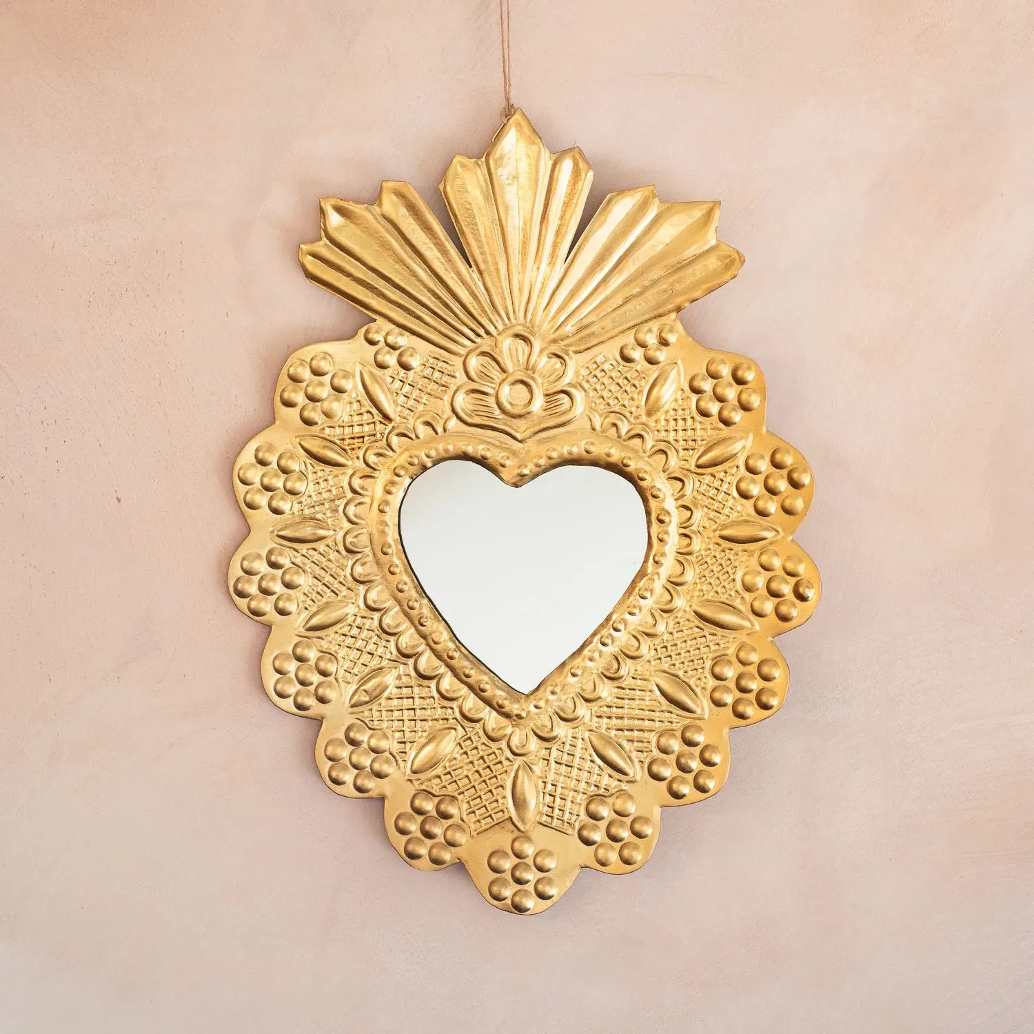 Heart Metal Wall Mirror - Gold, Brass image