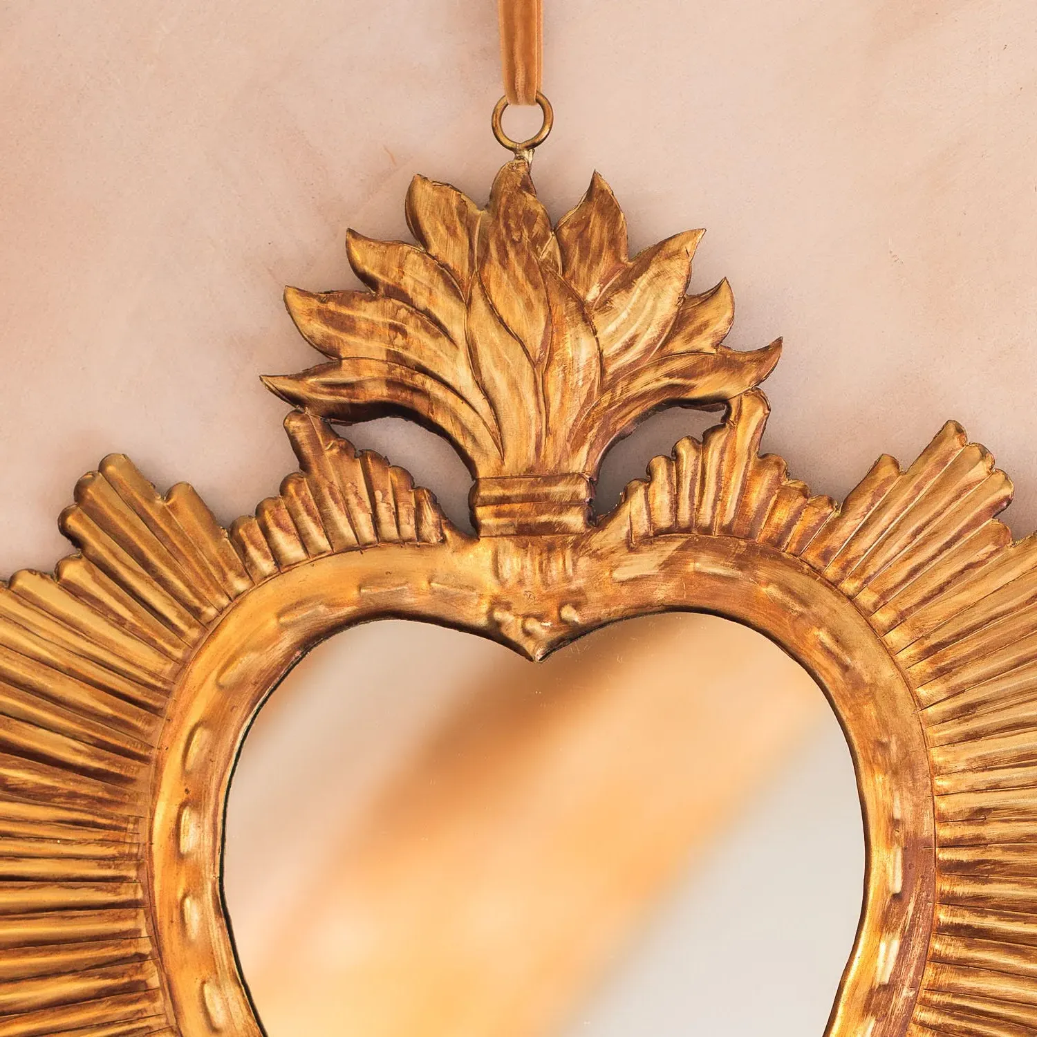 Heart & Star Burst Wall Mirror - Gold, Brass