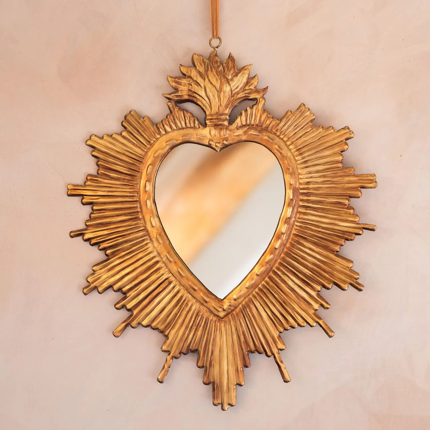 Heart & Star Burst Wall Mirror - Gold, Brass image