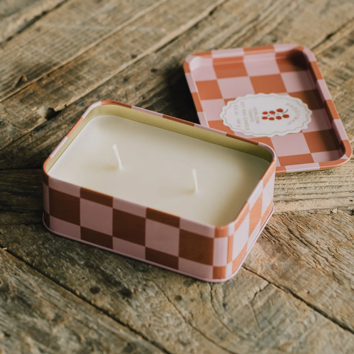 Heirloom Tomato Double Candle in Tin - Ceramic