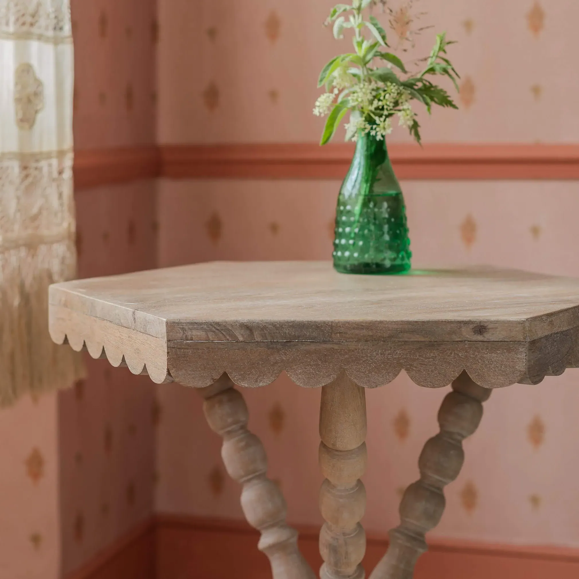 Hexagonal Side Table with Bobbin Legs - Natural, Mango Wood