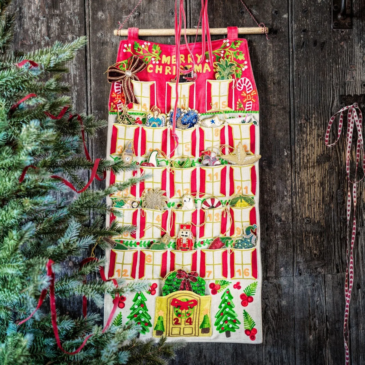 House Advent Calendar with 24 Hanging Decorations - Cotton Canvas