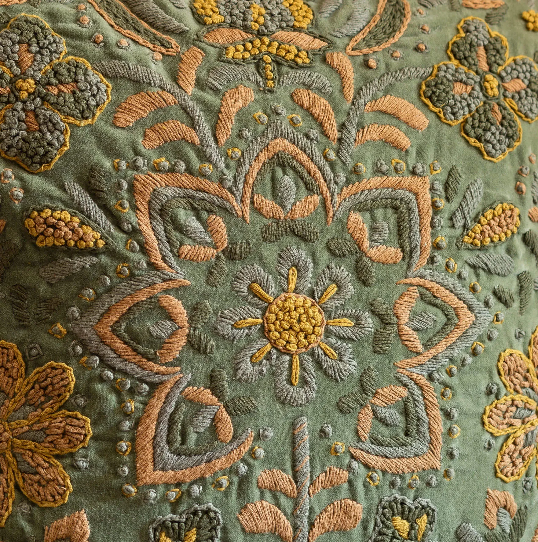 Ione Embroidered Square Cushion - Velvet