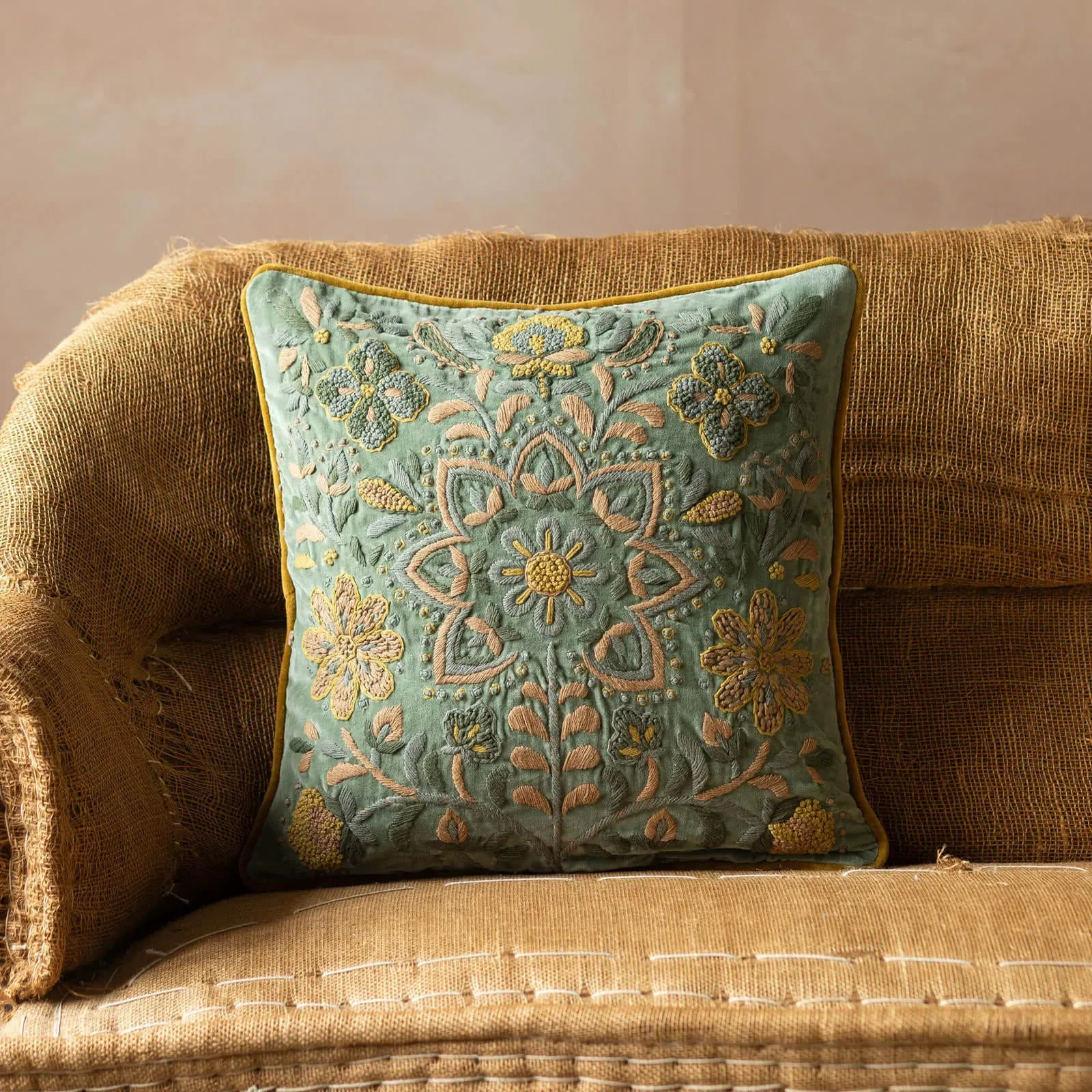 Ione Embroidered Square Cushion - Velvet image