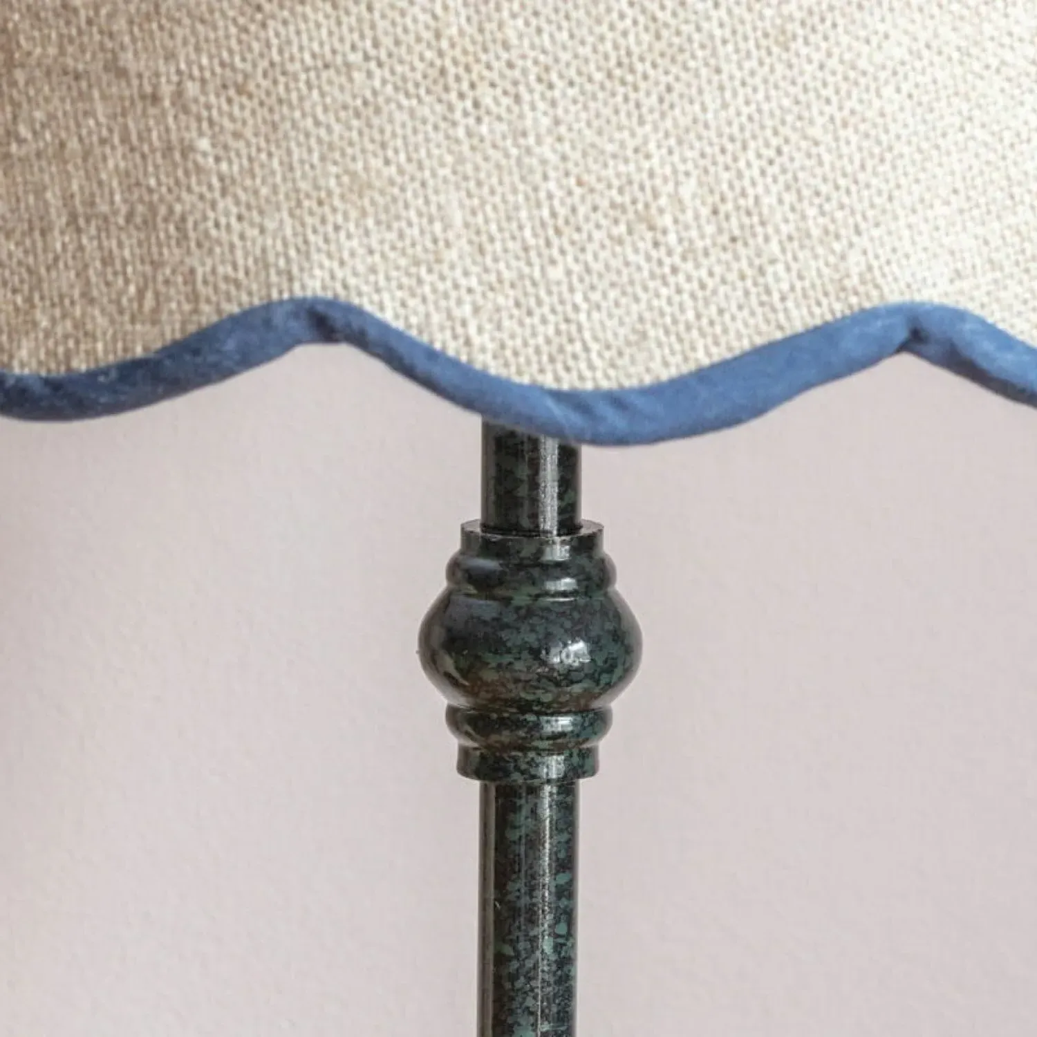 Iris Table Lamp with Scalloped Shade - Blue Trim, Linen