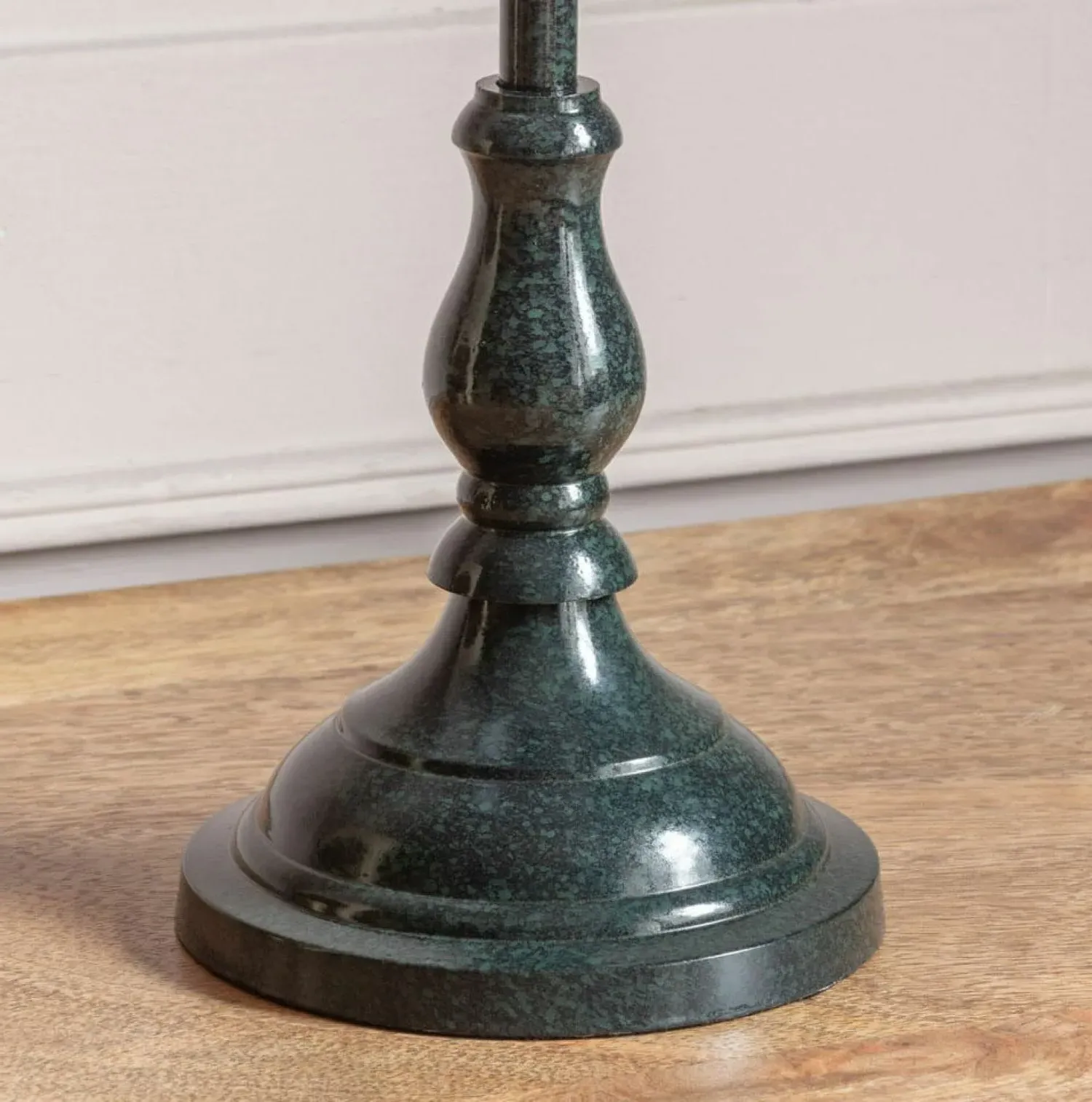 Iris Table Lamp with Scalloped Shade - Blue Trim, Linen