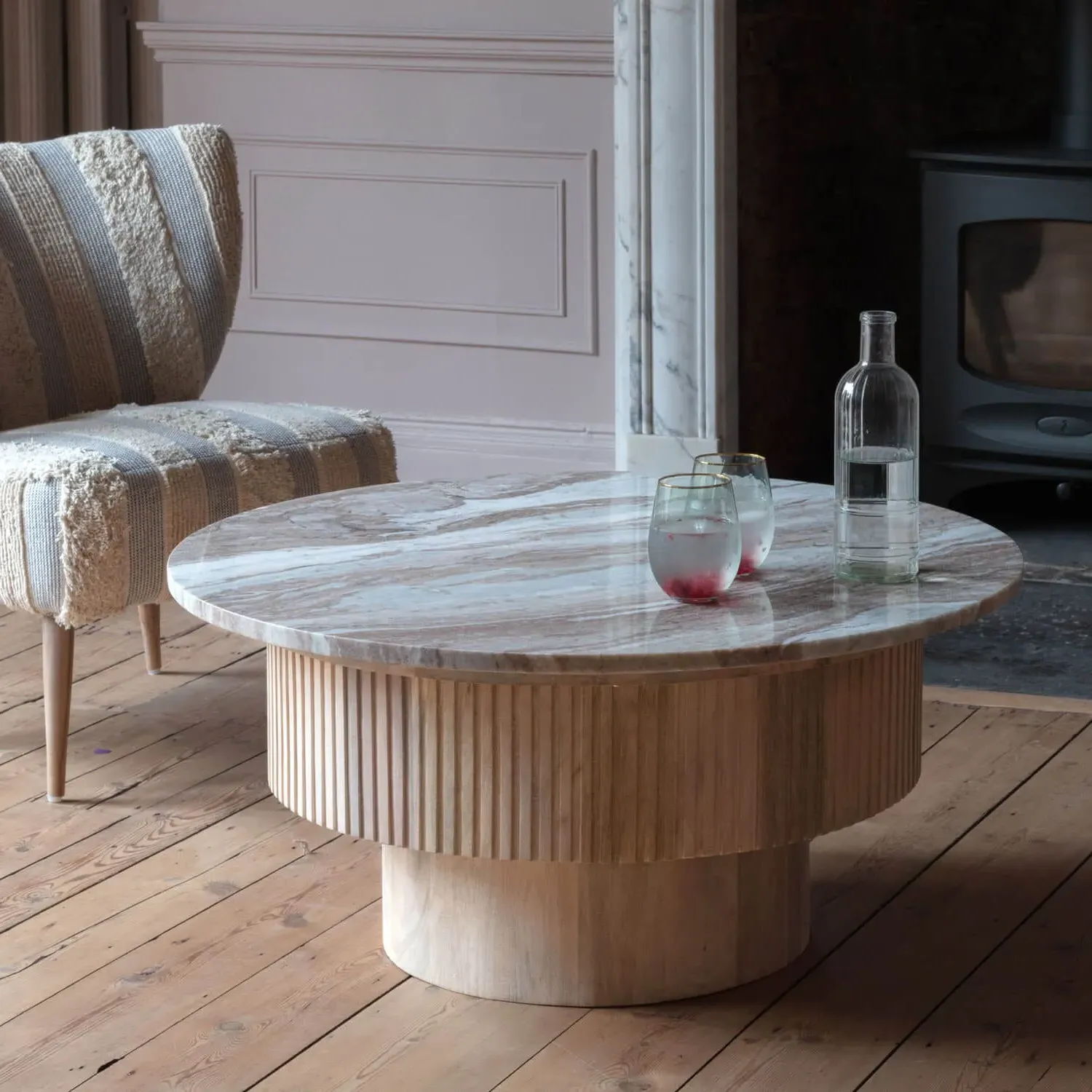 Isla Round Coffee Table - White Wash, Mango Wood