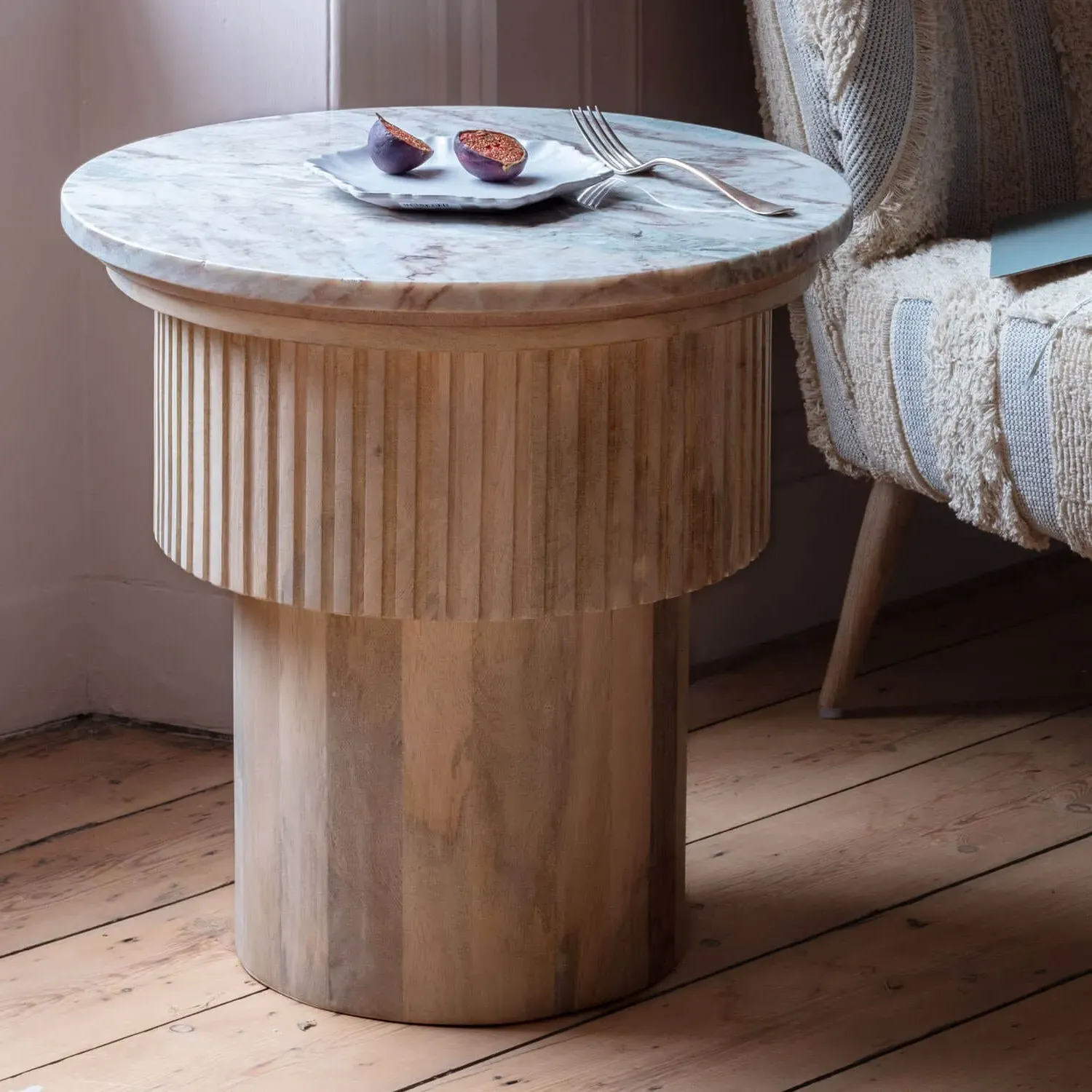 Isla Round Side Table - White Wash, Mango Wood image