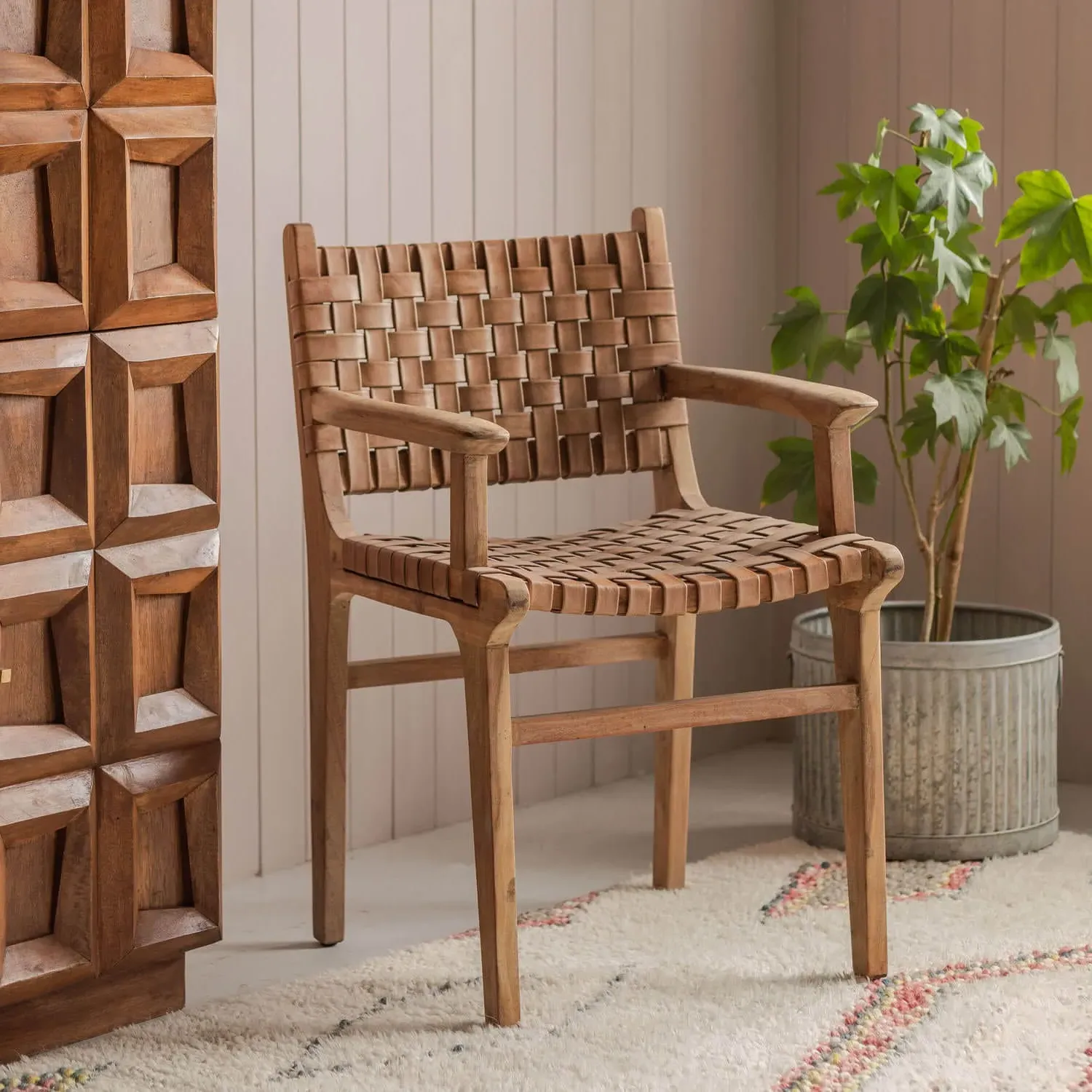 Ivan Leather Armchair - Golden Brown, Acacia Wood