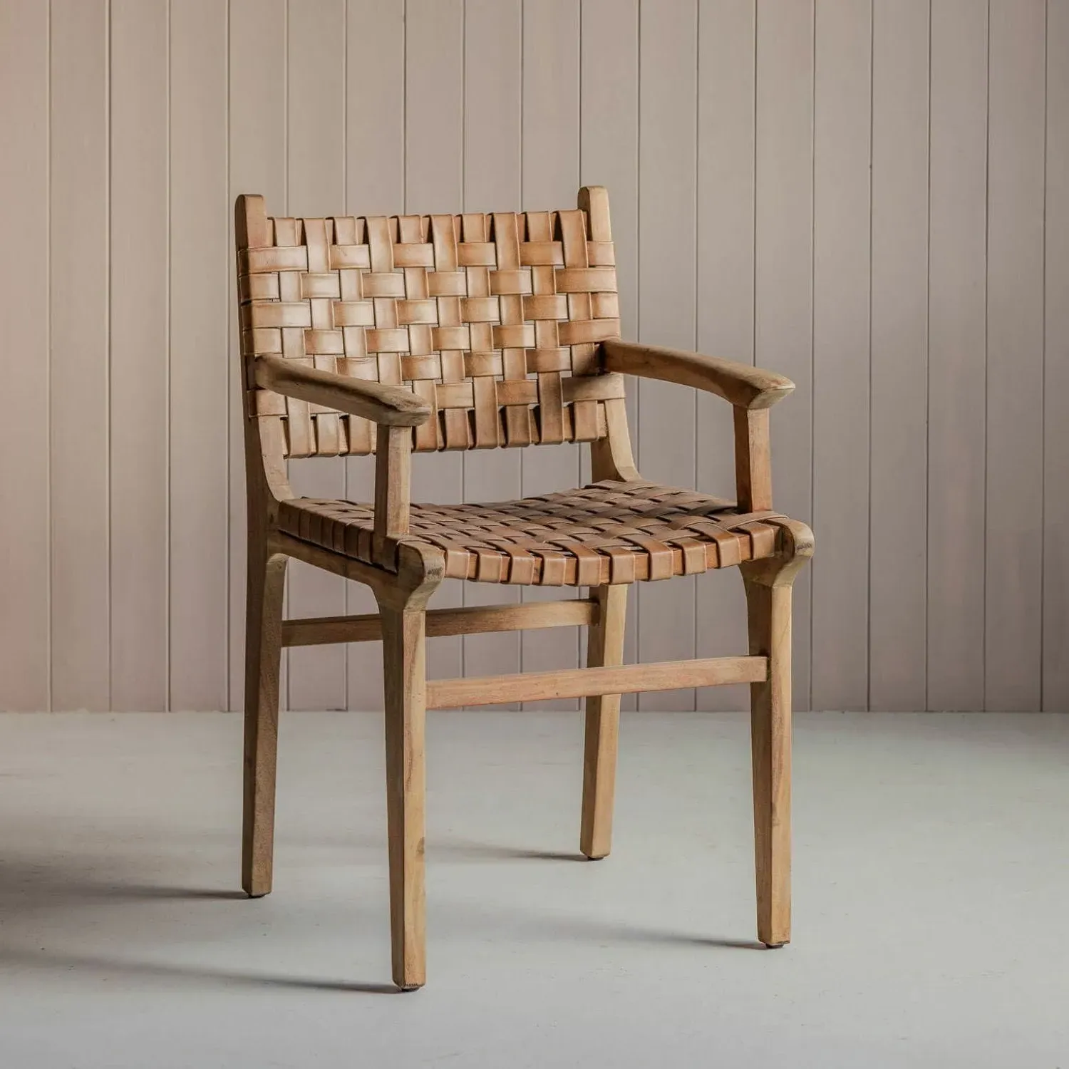 Ivan Leather Armchair - Golden Brown, Acacia Wood